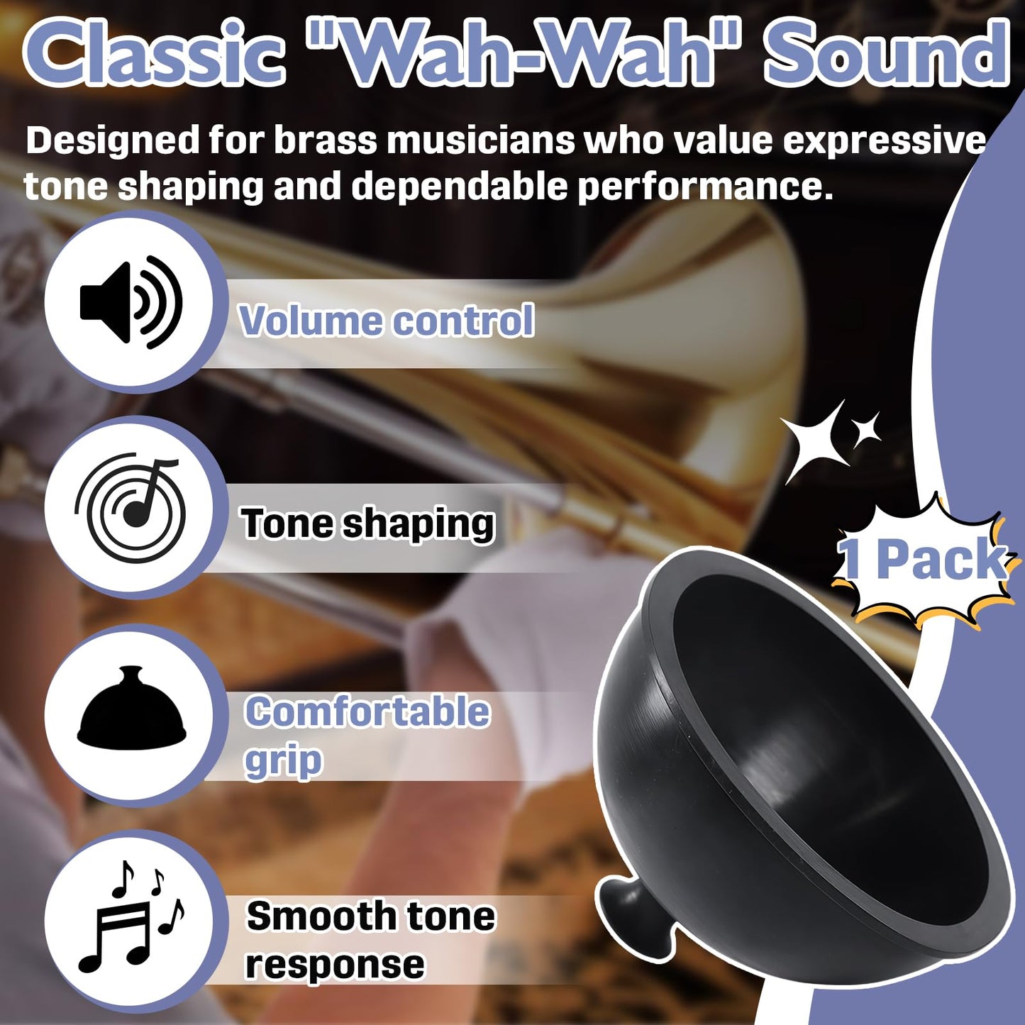Trumpet Plunger Mute Replacement for Mutec MHT160, Rubber Wah-Wah Plunger Mute for Bb & C Trumpet and Trombone, Classic Jazz Sound, Lightweight Durable Design