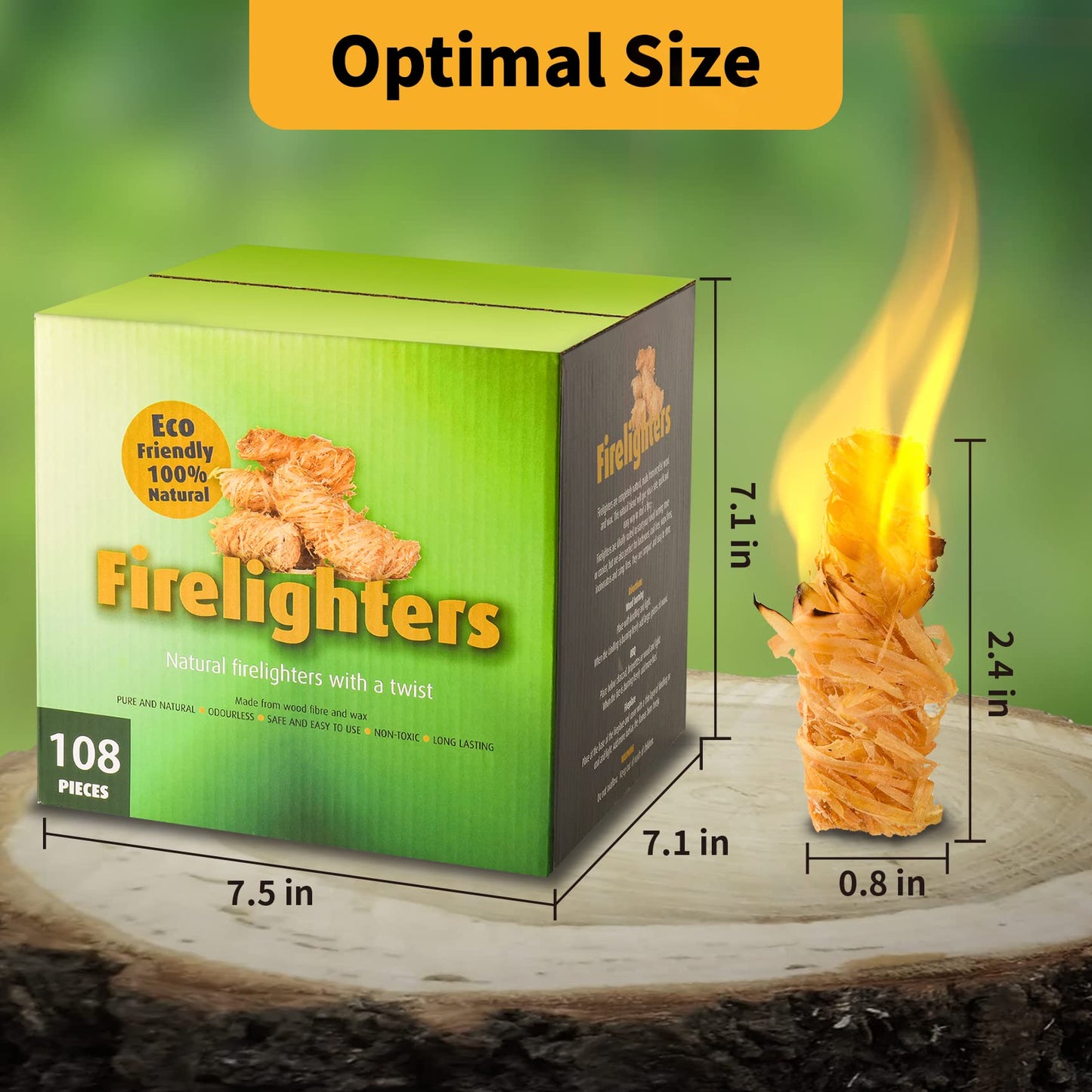 Onlyflame 108 pcs 100% Natural Charcoal Fire Starters for Fireplace, Wood Stove, Campfires, Fire Pit, BBQ, Chimney, Pizza Oven - Charcoal Starters for Indoor/Outdoor Use