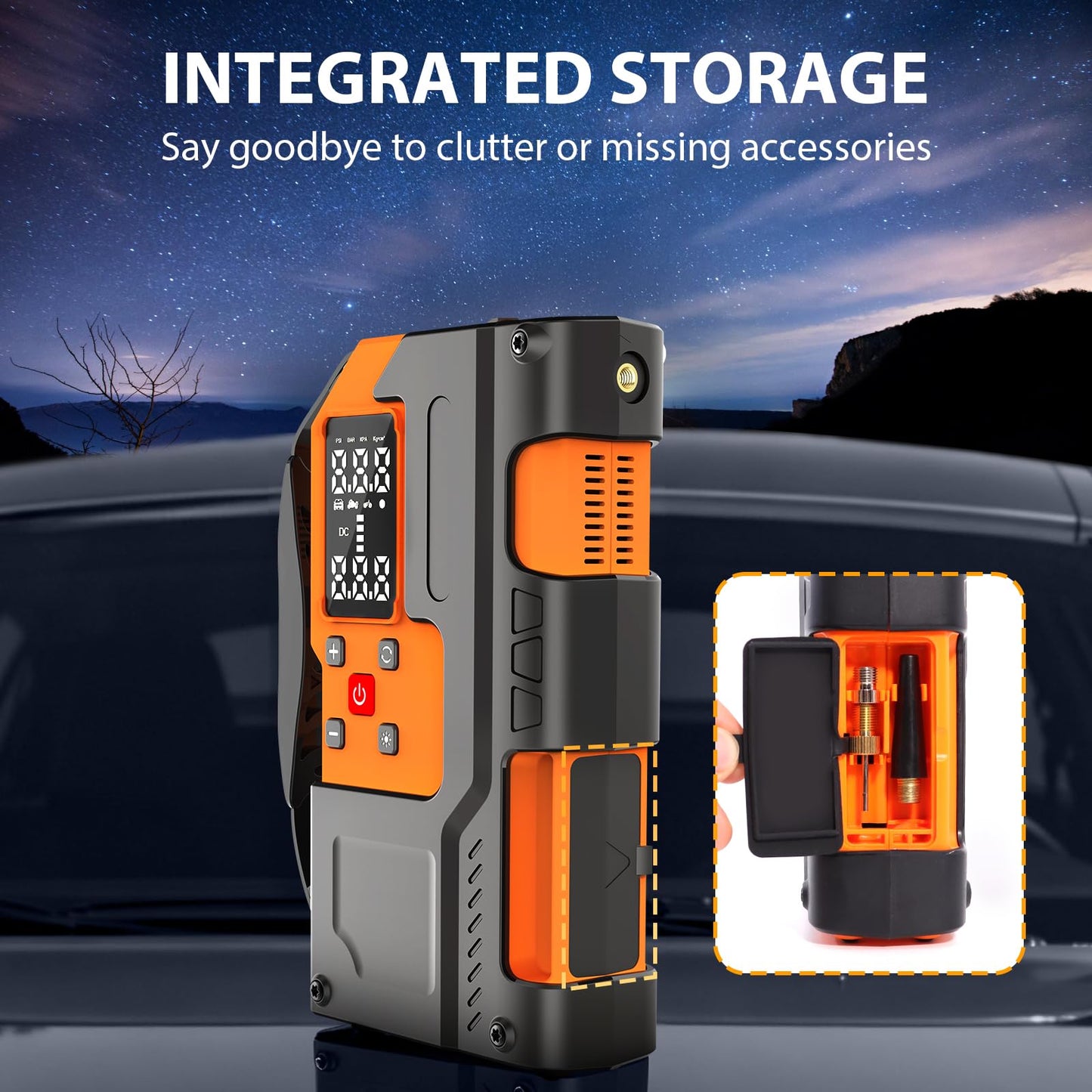 Jump Starter with Air Compressor 2000A, 10000mAh&150PSI Car Battery Jumper Starter Portable, 12V Battery Pack Jump Box (9L Gas/7L Diesel Engine) with Boost, Light and Jumper Cables(Orange)