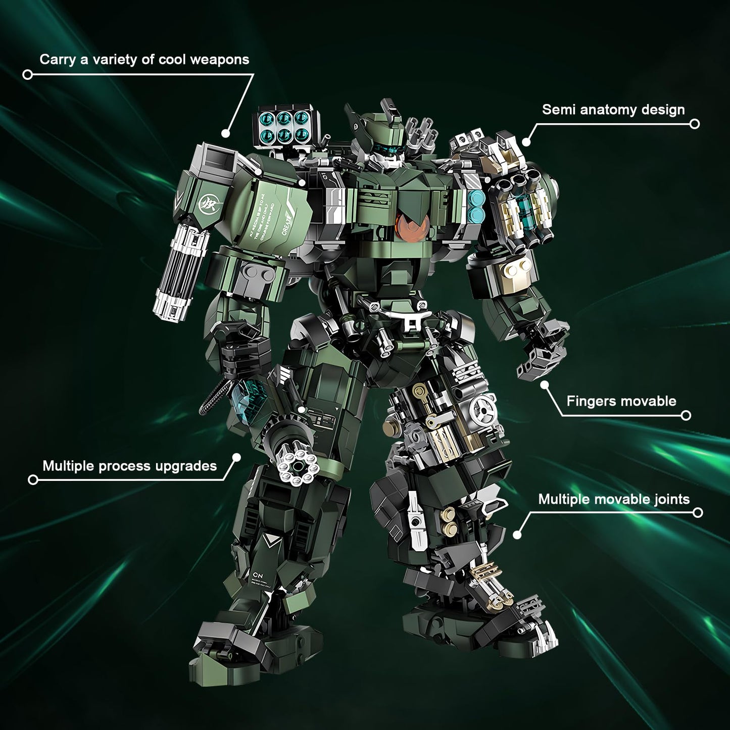 HIGH GODO Mech Building Blocks Set for Adults，Motorized Robot Model Building Kit with Multiple Weapons, Hard Core Industrial Style Collectible Gifts for Man Ages 14+ (1403 PCS)