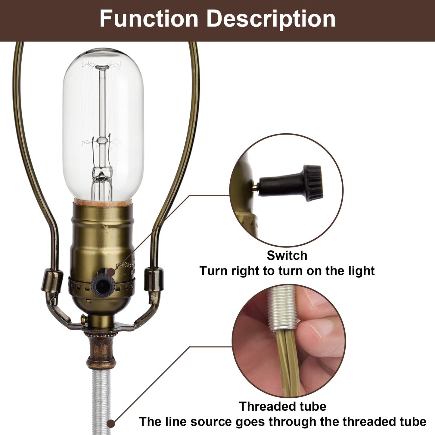 WEAVERBIRD Lamp Light Kit, Antique Brass Finish Table Lamp Wiring Kit with 8 Inch Harp, 3-Way Socket 2 Pieces 12" Lamp Pipe, Make-A-Lamp Kit Complete Lamp Kit for DIY Lamp Design or Repair