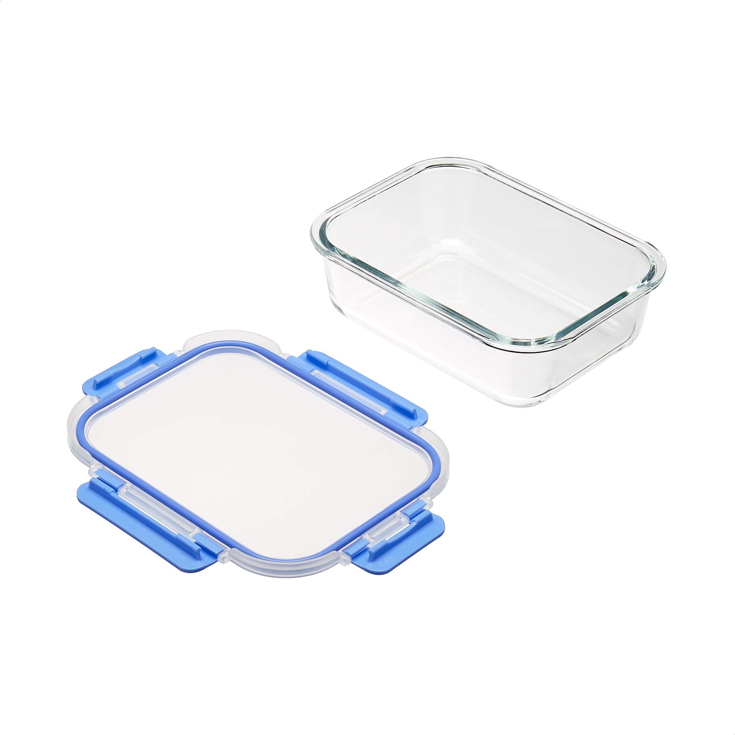 Amazon Basics Glass Food Storage Containers with BPA-Free Locking Lids - Set of 14 Pieces, Clear with Blue Silicone Seals, Microwave and Freezer Safe, Dishwasher Safe, Durable and Easy to Clean