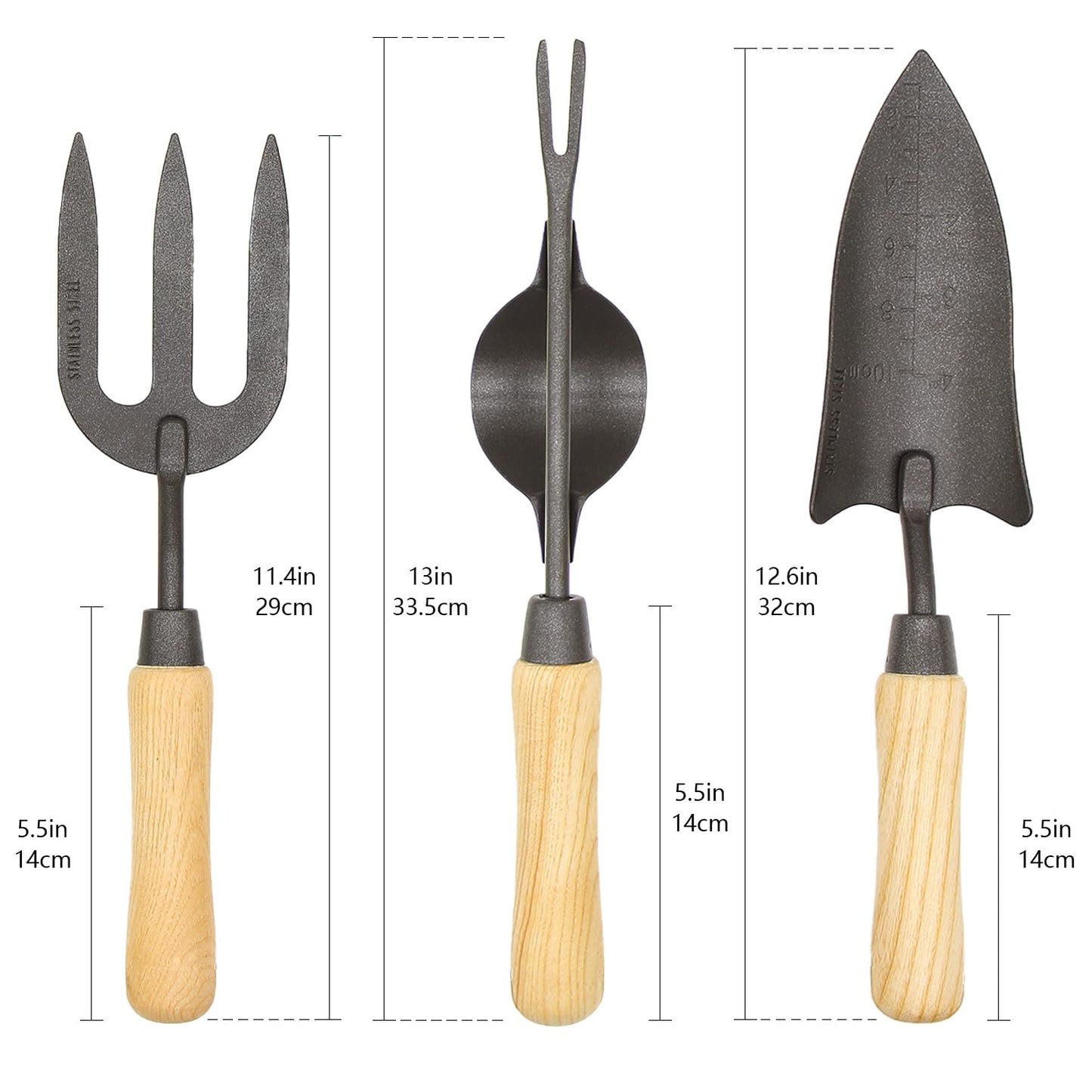 Japanese Gardening Tools Set, 6 Pcs Garden Tools Set, Black Painted Stainless Steel Heavy Duty Gardening Tools Kit, Hand Trowel, Dibble, Hand Rake, Weeder, Transplanter and Hand Folk