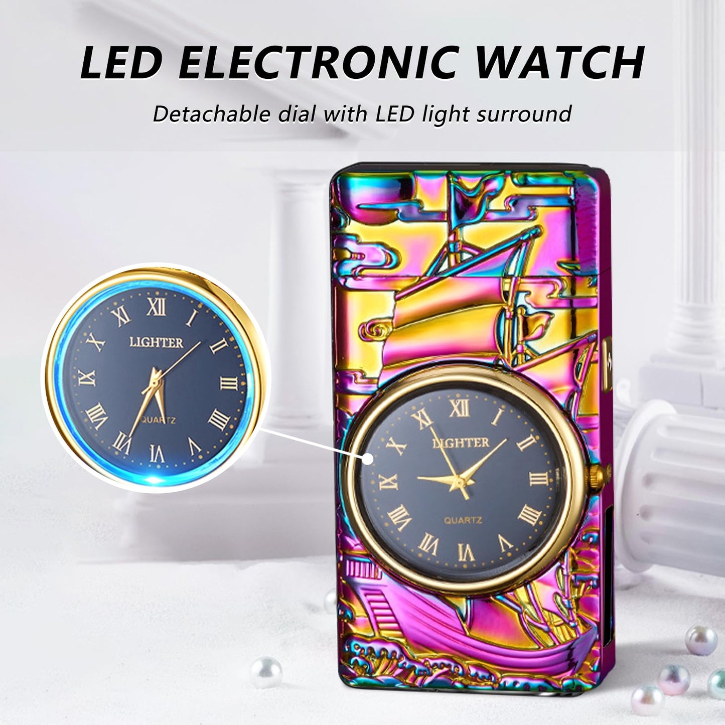 BABOBIU Electric Lighter Cool Lighter Windproof Flameless Candle Lighter USB Rechargeable Lighter with Cool Clock dial Gift for Men, Boyfriend, Husband (Colorful)