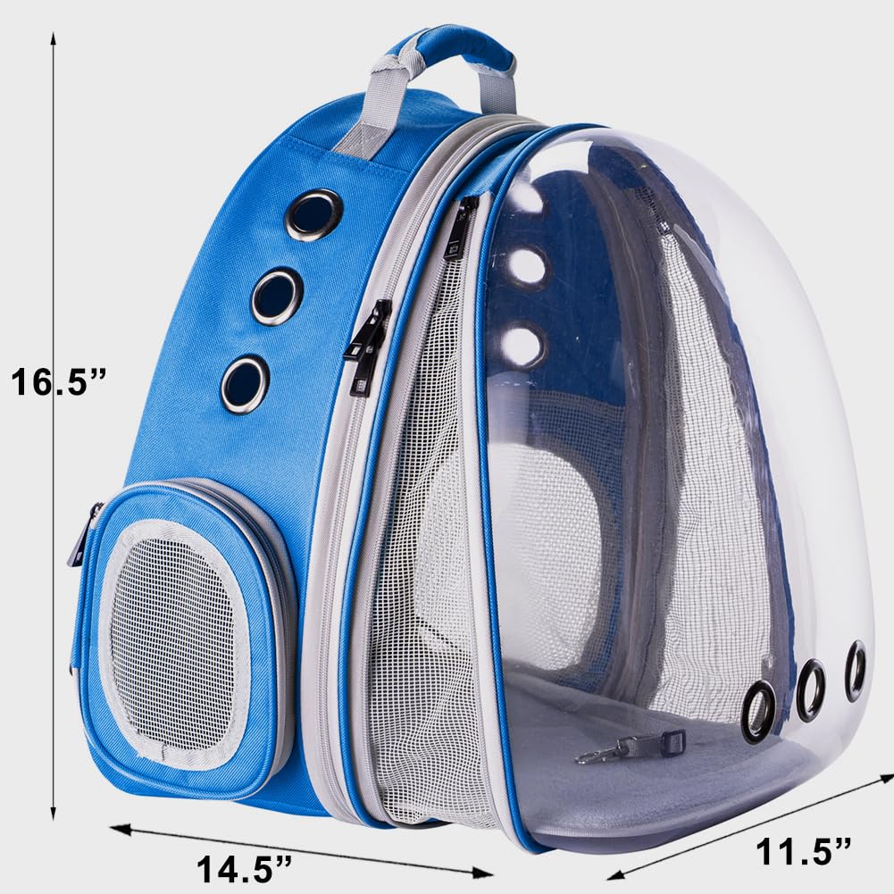 Bubble Cat Backpack,Expandable Backpack for Cats,Fit up to15 lbs Cats,Pet Outdoor Backpack (Blue, Front Expan)