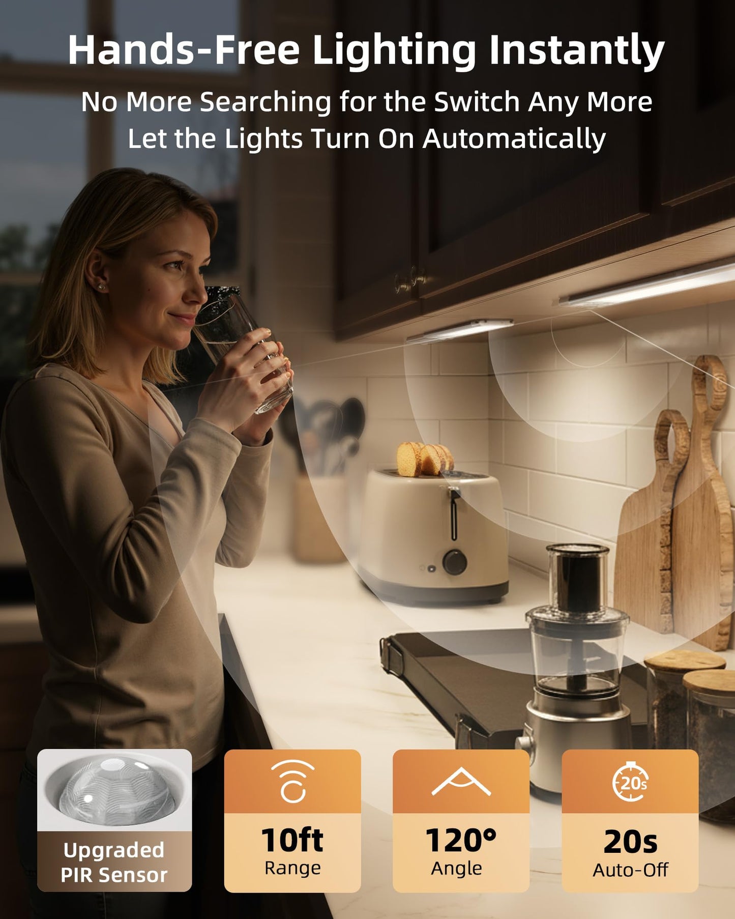 EZVALO Under Cabinet Lighting, 4000mAh Rechargeable Motion Sensor Light Indoor, Dimmable Magnetic Closet Lights with 3 Color Temps, Wireless Under Counter Lights for Kitchen, Stairs (2 Pack-14.5inch)