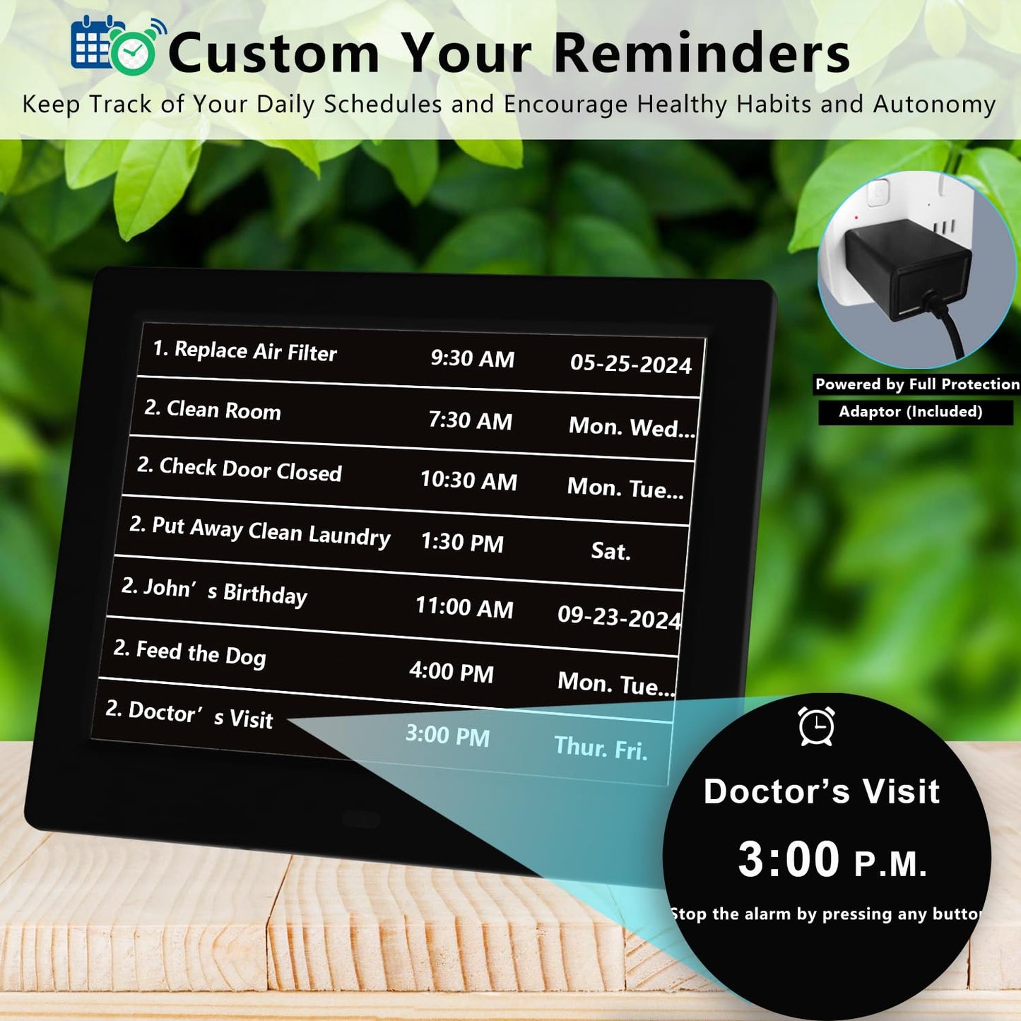 【Upgraded】 Dementia Clock 2.0 with 20 Alarms Custom Reminders, 8" Large Calendar Day Clock, AM/PM, Auto DST, 6 Display, 10 Levels Auto Dimmer, 8 Inch Clock with Day & Date for Elderly