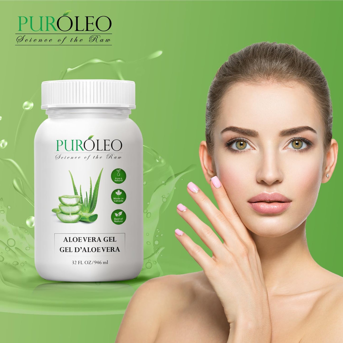 PUROLEO Aloe vera gel 32 Fl Oz/946 ML (Made in Canada) aloe vera gel for face aloe vera gel for hair aloe vera gel for skin Made from aloe vera gel Explore the Goodness - 100% Pure Aloe Vera Gel - Your Go-To for Natural Beauty and Wellness!