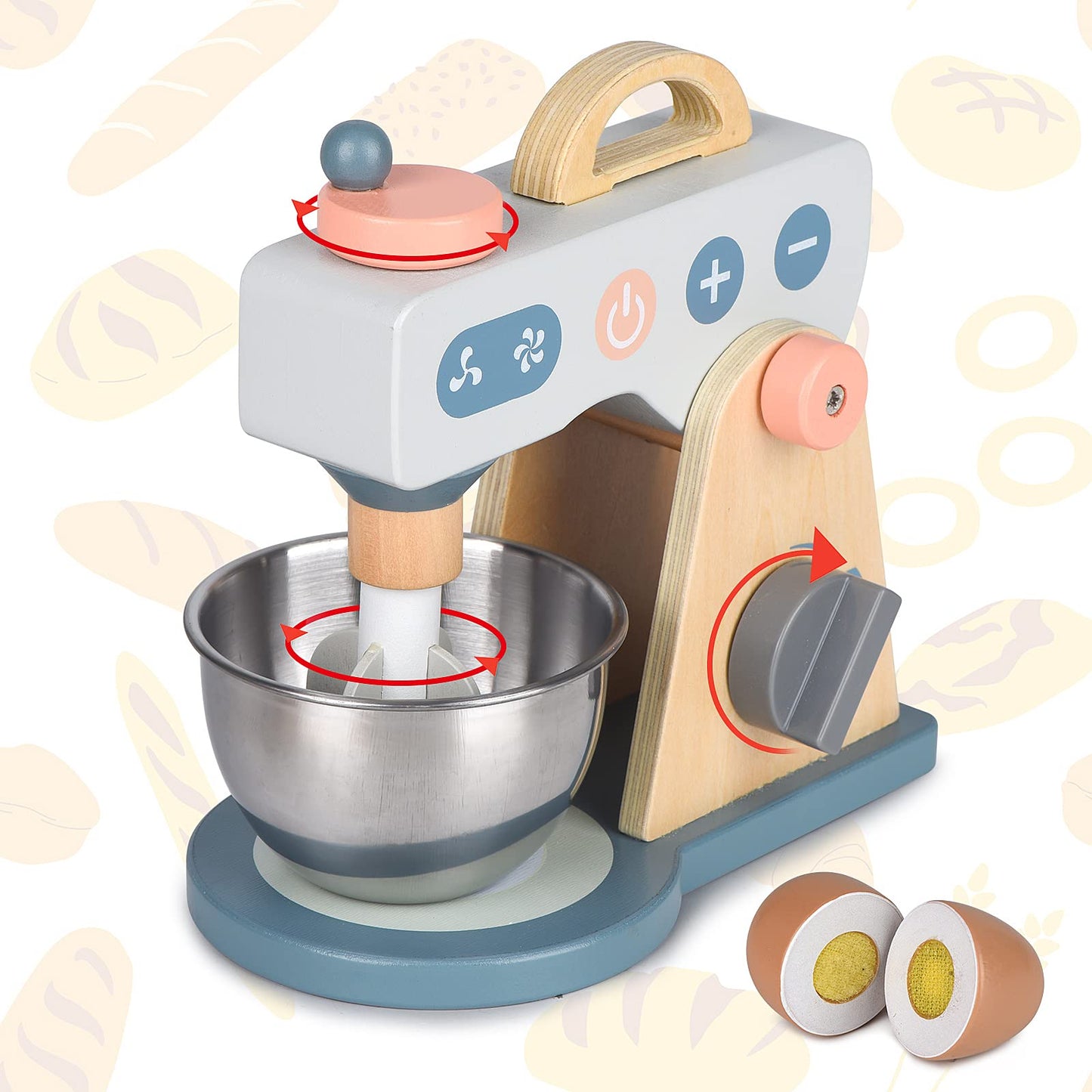 Play Kitchen Accessories Wooden Mixer Set Pretend Play Food Sets for Kids Role Play Toys for Girls and Boys