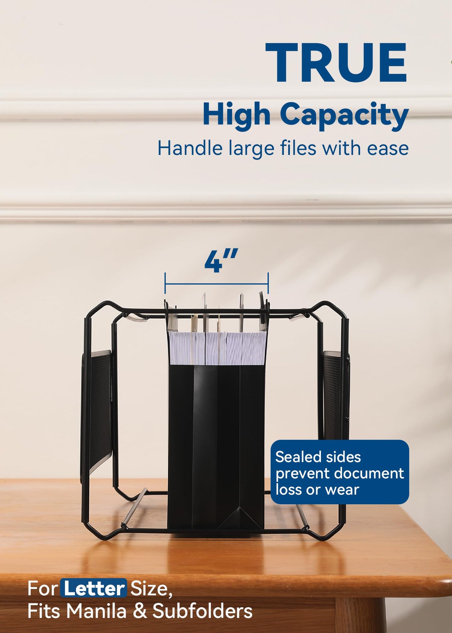 SortRax Plastic High Capacity Hanging File Folders, 4" Expanding Pocket with Movable Dividers, Heavy Duty for Filing Cabinet, Insertable Tabs, Letter Size - 6 Pack