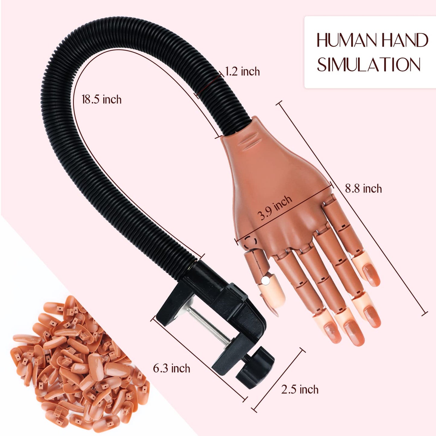 SAVILAND Nail Practice Hand for Acrylic Nails, Flexible Moveable Fake Manicure Trainng Hand Nail Kit for Beginners with Nail Tips, Nail Clipper, Nail Art Brushes, Nail Files, Home DIY