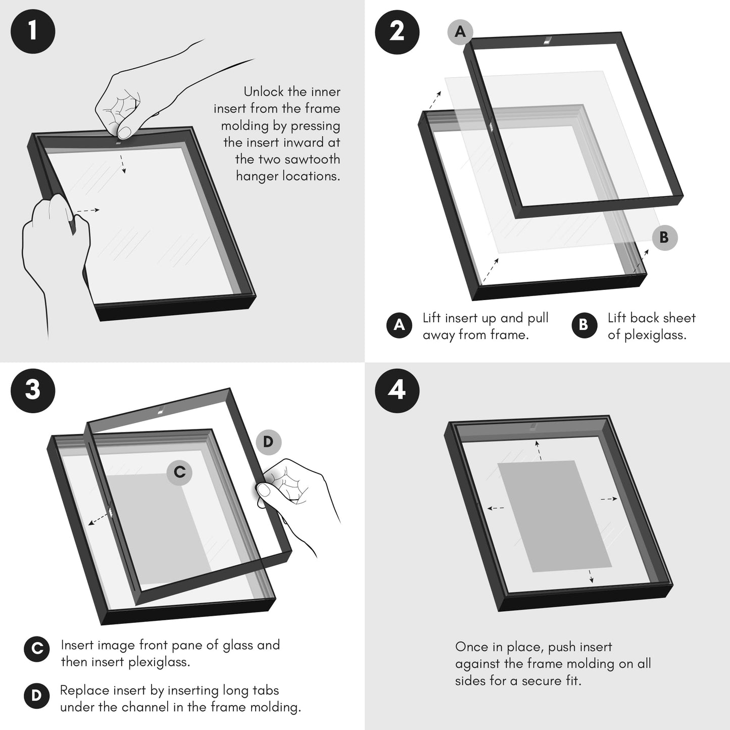 Americanflat 20x30 Poster Frame with Polished Front Cover - Set of 3 - Slide-In Photo Frame with Buildable Molding - Fusion Collection - Picture Frames for Wall Display - Black