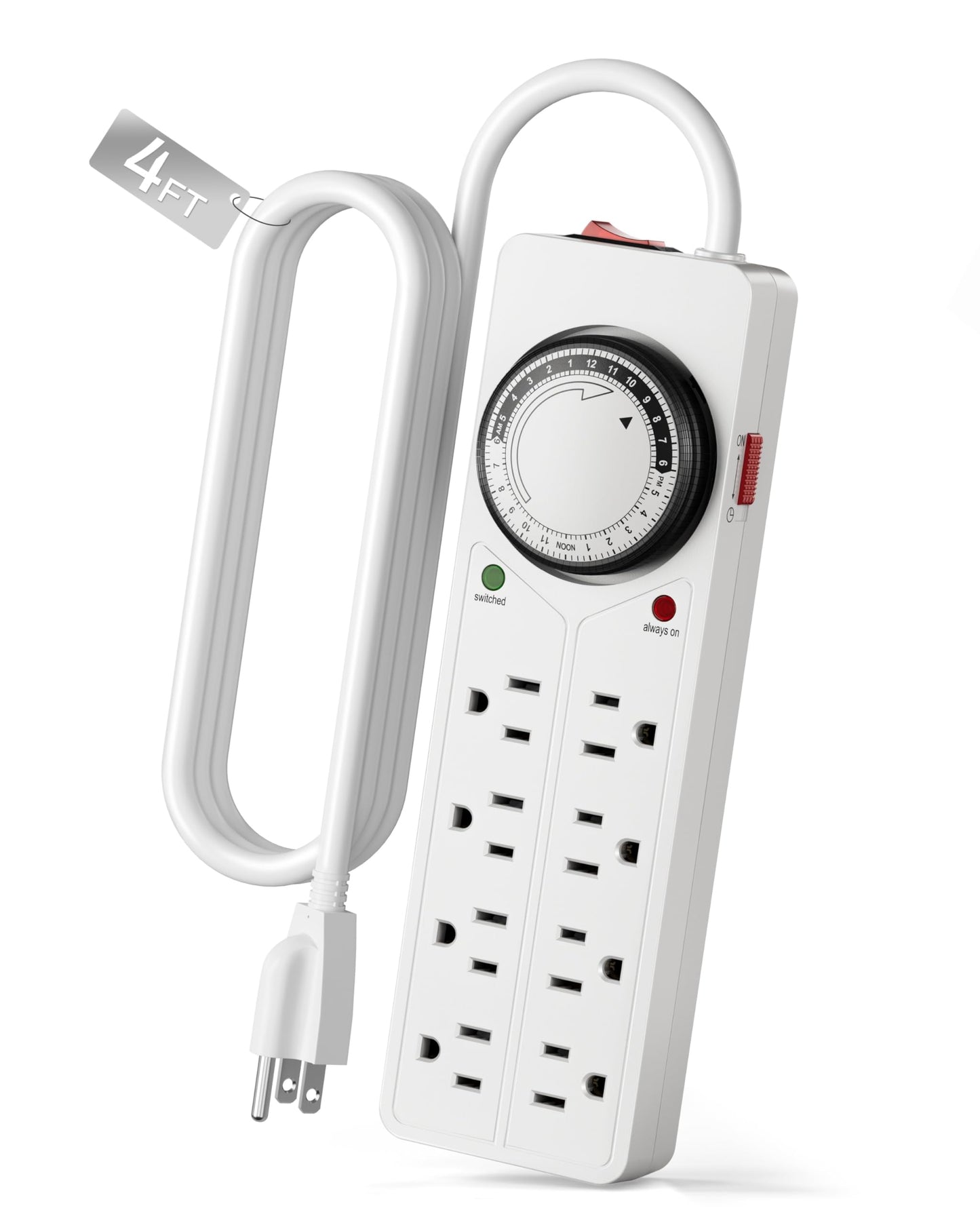 BN-LINK 8 Outlet Surge Protector with Mechanical Timer (4 Outlets Timed, 4 Outlets Always On) - White