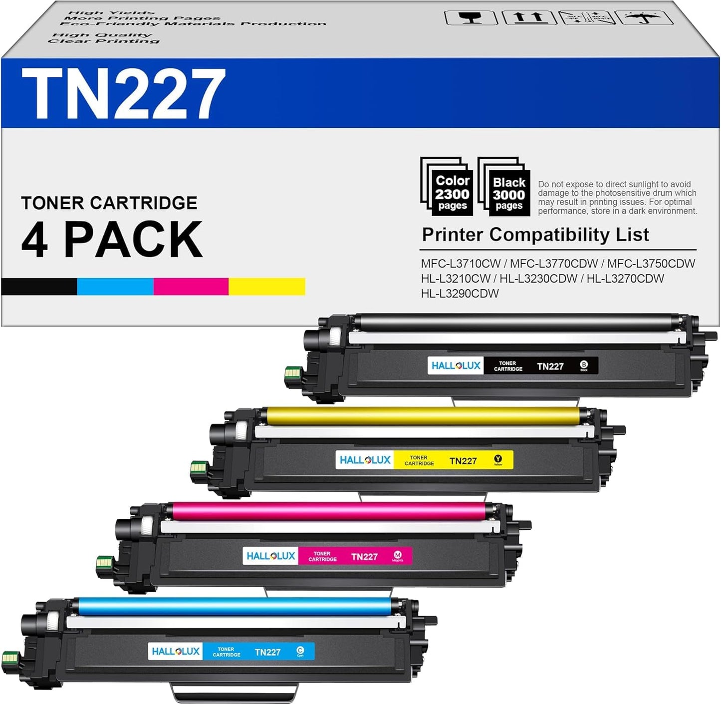 (with Chip) TN227 Toner Cartridges Replacement for Brother TN223 TN-227 TN-223 for Brother MFC-L3770CDW L3710CW L3750CDW HL-L3210CW L3290CDW L3270CDW L3230CDW Printer (TN-227BK/C/M/Y, 4 Combo Pack)