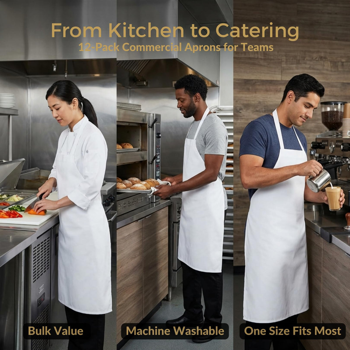 Gala Houseware 12 Pack Bib Aprons Bulk, White, Extra Large 34"×30", Sublimation Blank Aprons for Men & Women, Heavy-Duty Kitchen Chef Aprons with Extra Long Ties for Restaurant, BBQ & Crafts