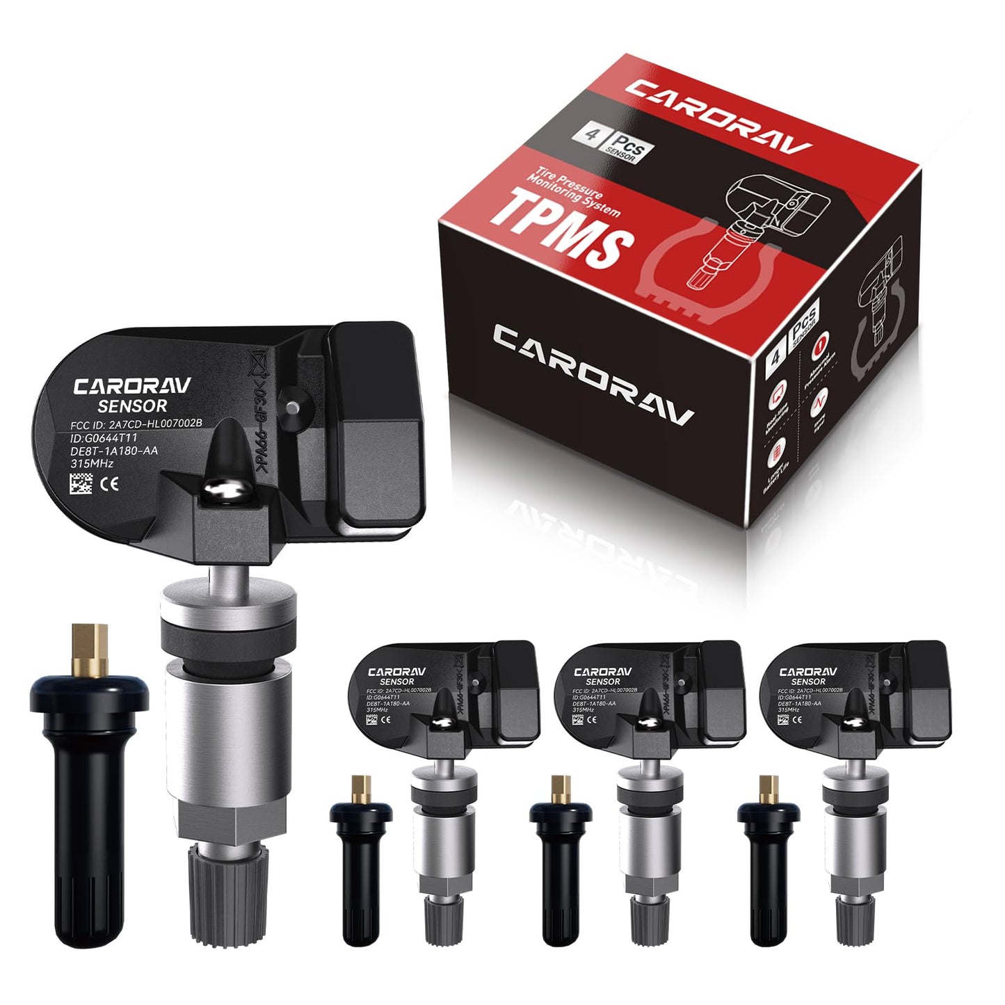 TPMS Sensor Ford, 315MHZ Tire Pressure Monitoring System Sensor Compatible for Ford F150 F250 F350 Mustang Focus Fusion, Lincoln MKS MKZ Replaces DE8T-1A180-AA 9L3Z-1A180-AF 4-Pack