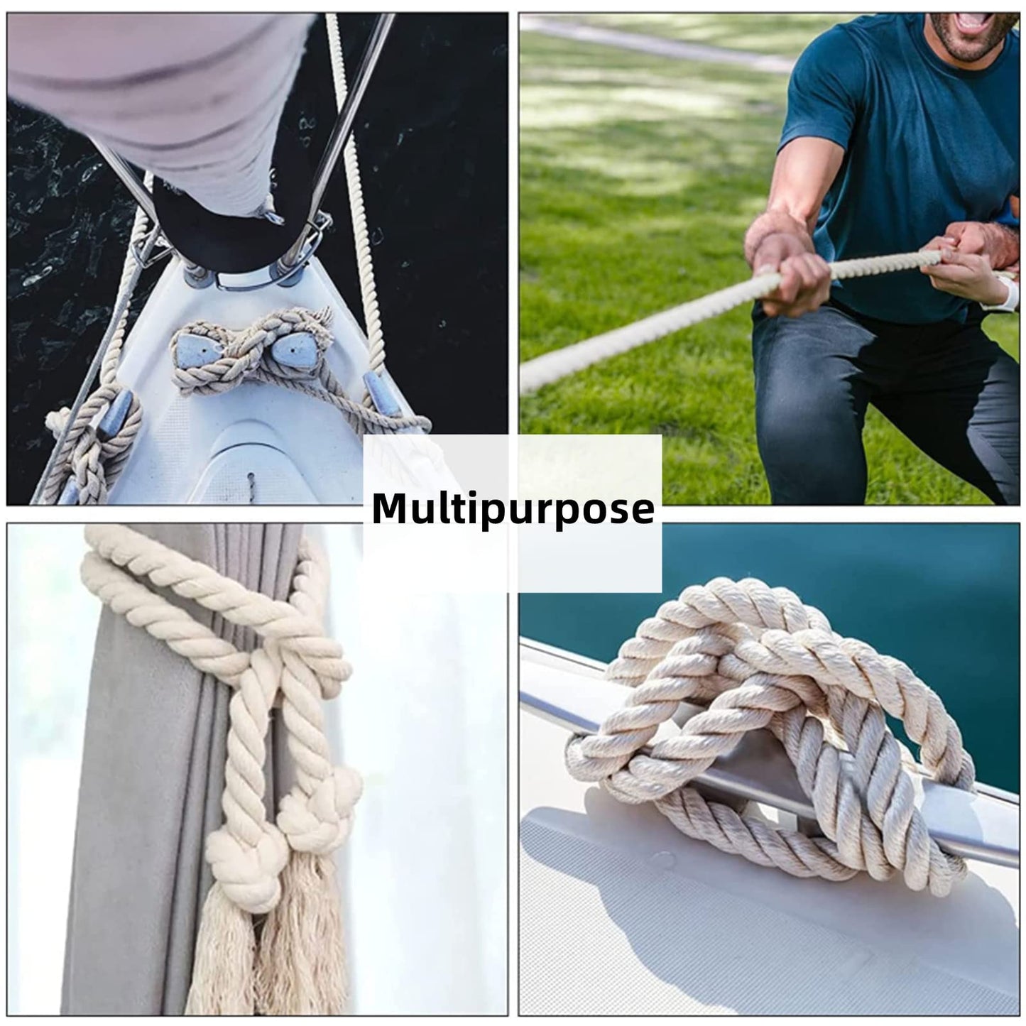 1 Inch x 49 Feet Natural Cotton Rope, 3 Strand Twisted Cotton Cord, Super Thick Soft Cotton Rope for Crafts, Sports Tug of War, Hammock, Home Decorating Wedding Rope