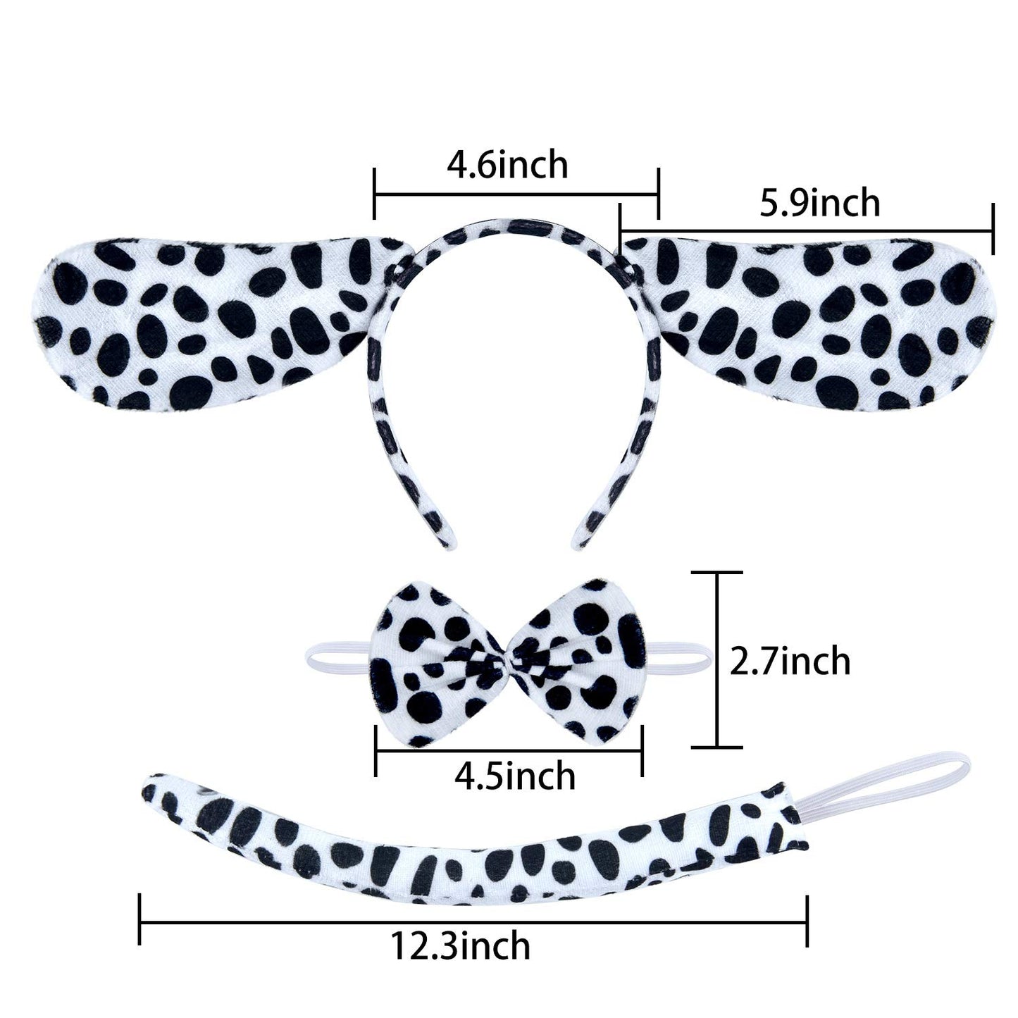 60 Pieces Halloween Christmas Dalmatian Costume Set Dog Ears Headband Kit Include Dalmatian Ears Headbands Bow Tie Tail