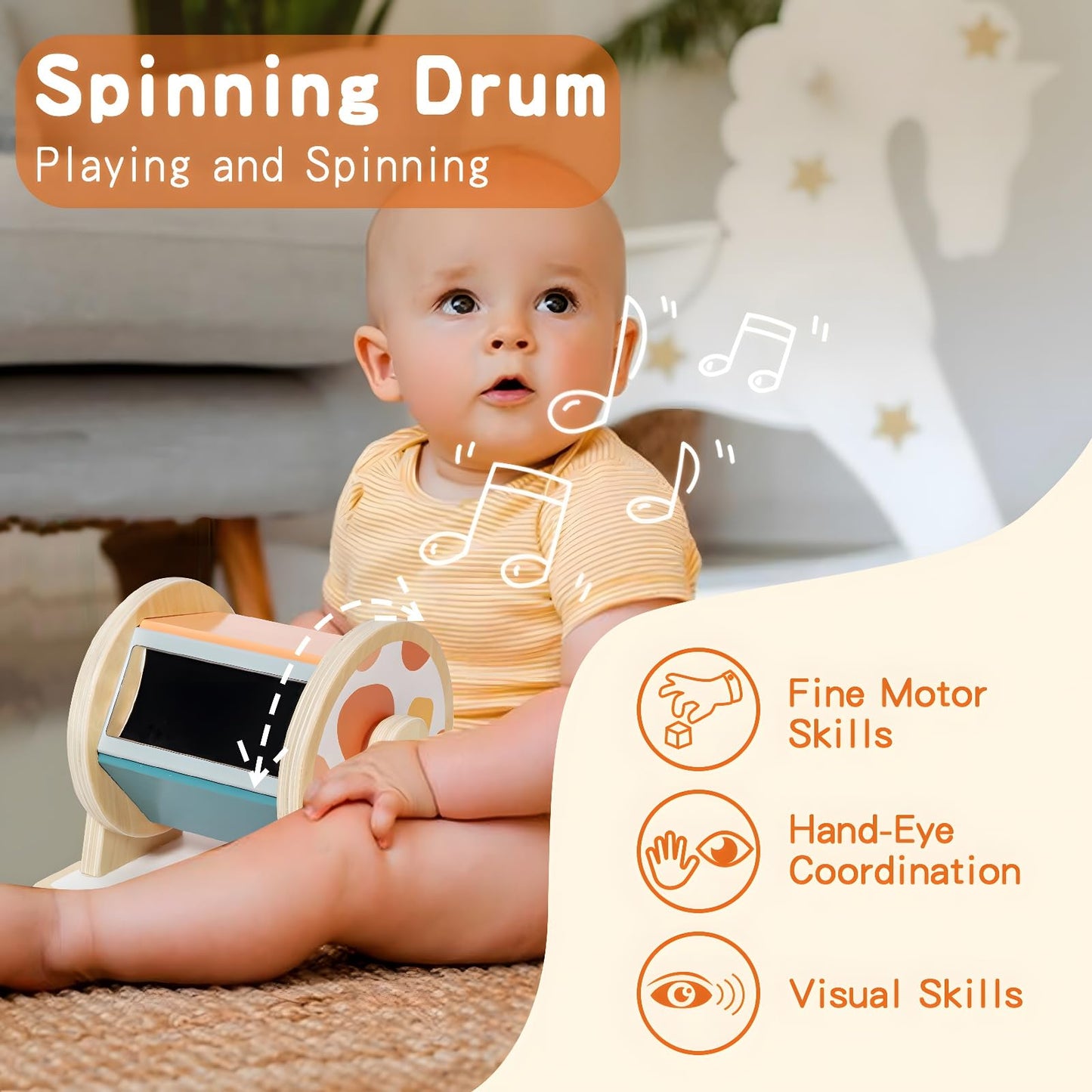 Twefex Baby Toys 6-12 Months - 3 in 1 Baby Toys Play Kit - Medium Spinning Drum - Baby Tissue Box Toy - Peekaboo Knob Puzzle with Cards - Montessori Toys 6-12 Months