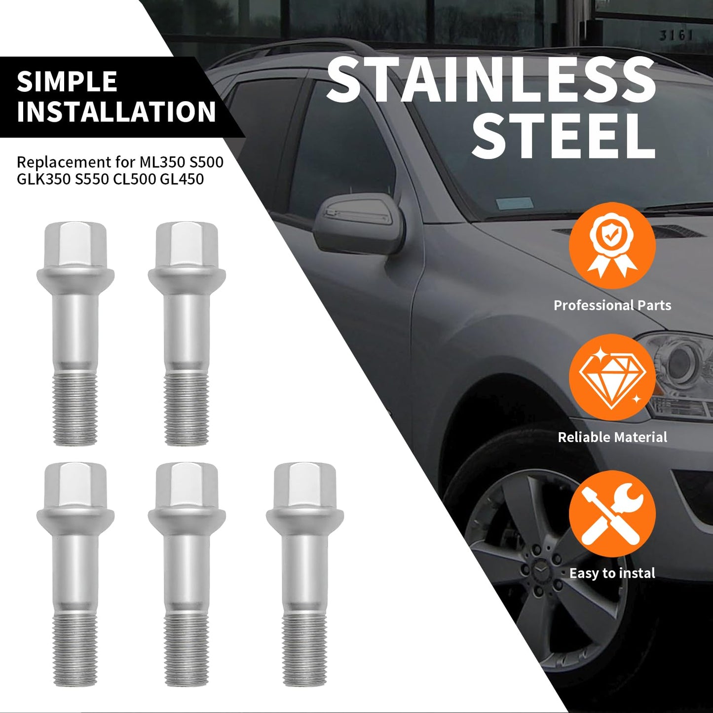 MDEOOSKY 20pcs M14x1.5 Wheel Lug Bolts Nut Stainless Steel, Replacement for Mercedes Benz ML350 S500 GLK350 S550 CL500 GL450, 0009905307, Replacement for Mercedes Benz W220 W204 W164 W251