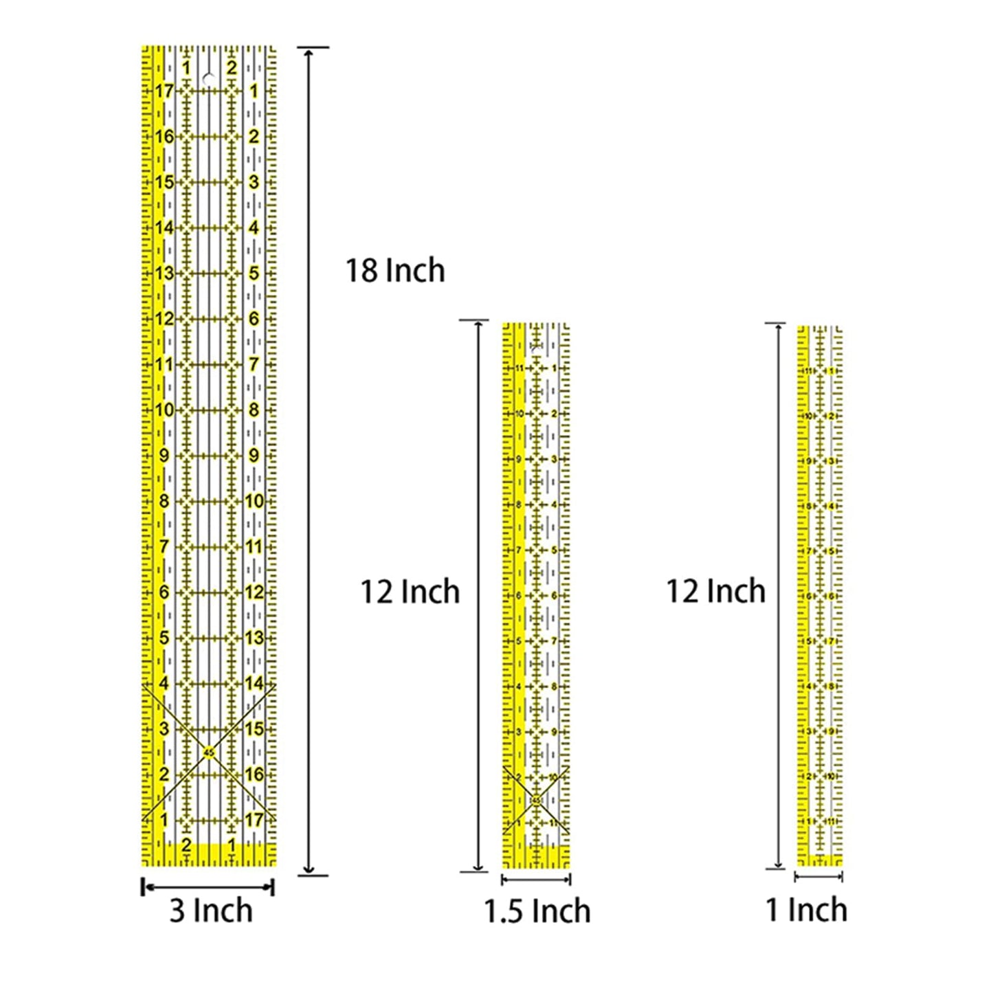 7 Pack Acrylic Quilting Ruler, Long Transparent Fabric Cutting Quilter Ruler with Double-Colored Grid Lines. Clear Sewing and Ironing Rulers for Precision Cutting and Easy Sewing (1"x6" ,1"x12",1.5"x12" ,2"x24",3"x8",3"x18", 6"x24")