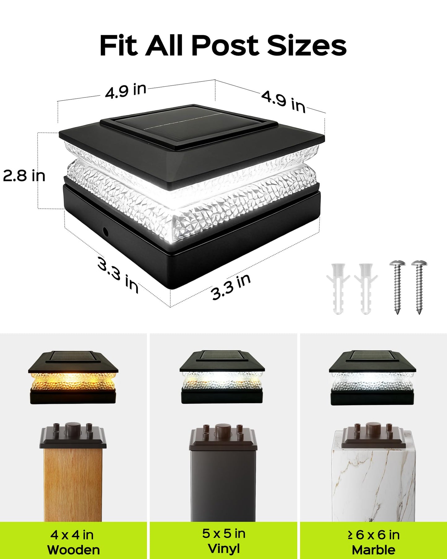 FIONSUN Solar Flame Post Lights Outdoor, Solar Powered Fence Post Cap Lights, High Brightness Flickering Flame SMD LED Lighting Decor for Garden Deck Patio, 4x4, 5x5 (8 Pack)