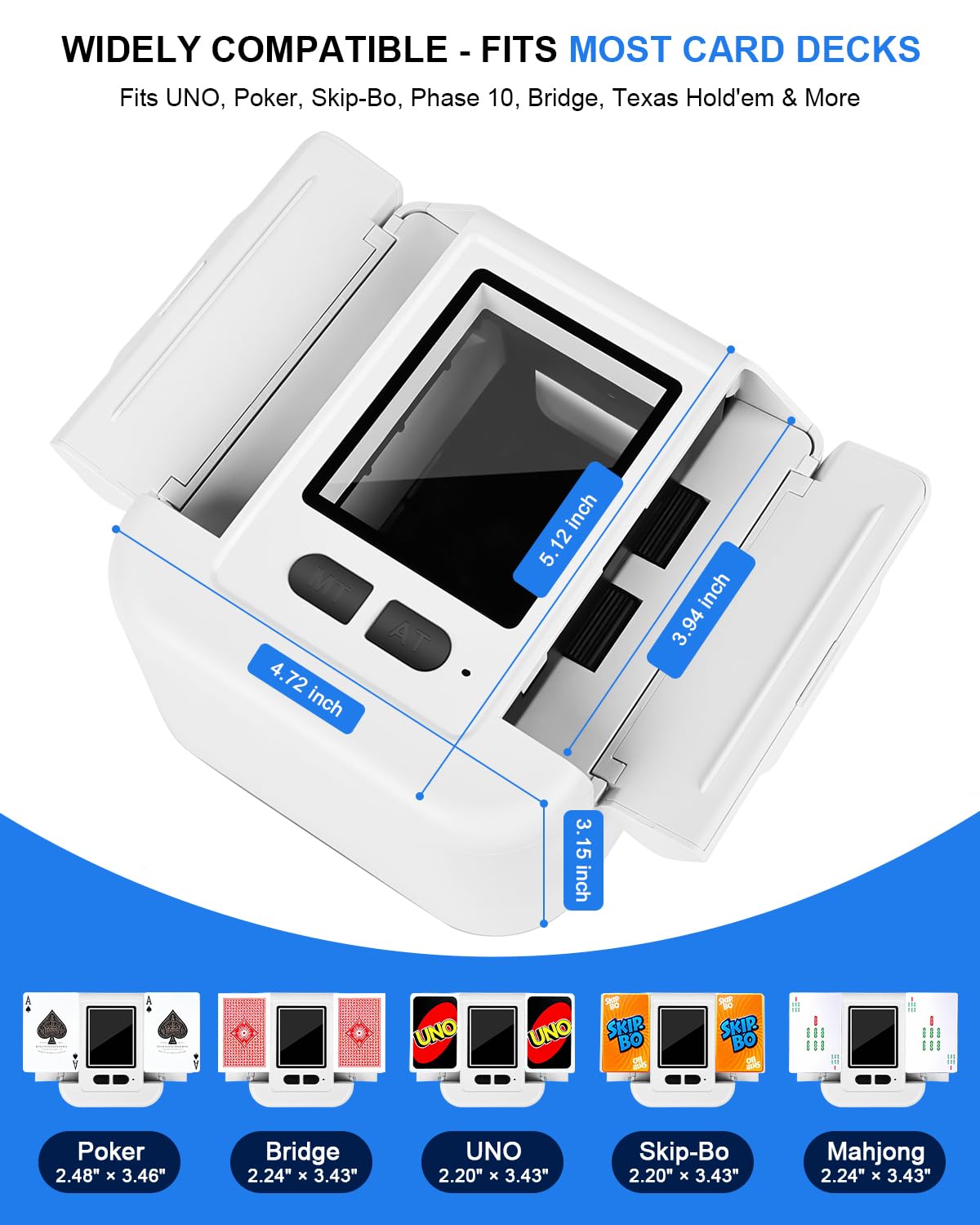 Automatic Card Shuffler Machine, Rechargeable Shuffle Machines for 2 Deck with AUTO & Manual Mode, Card Case, Foldable & Portable Shuffler Machine for Poker, UNO, Skip-Bo, Blackjack, Phase 10