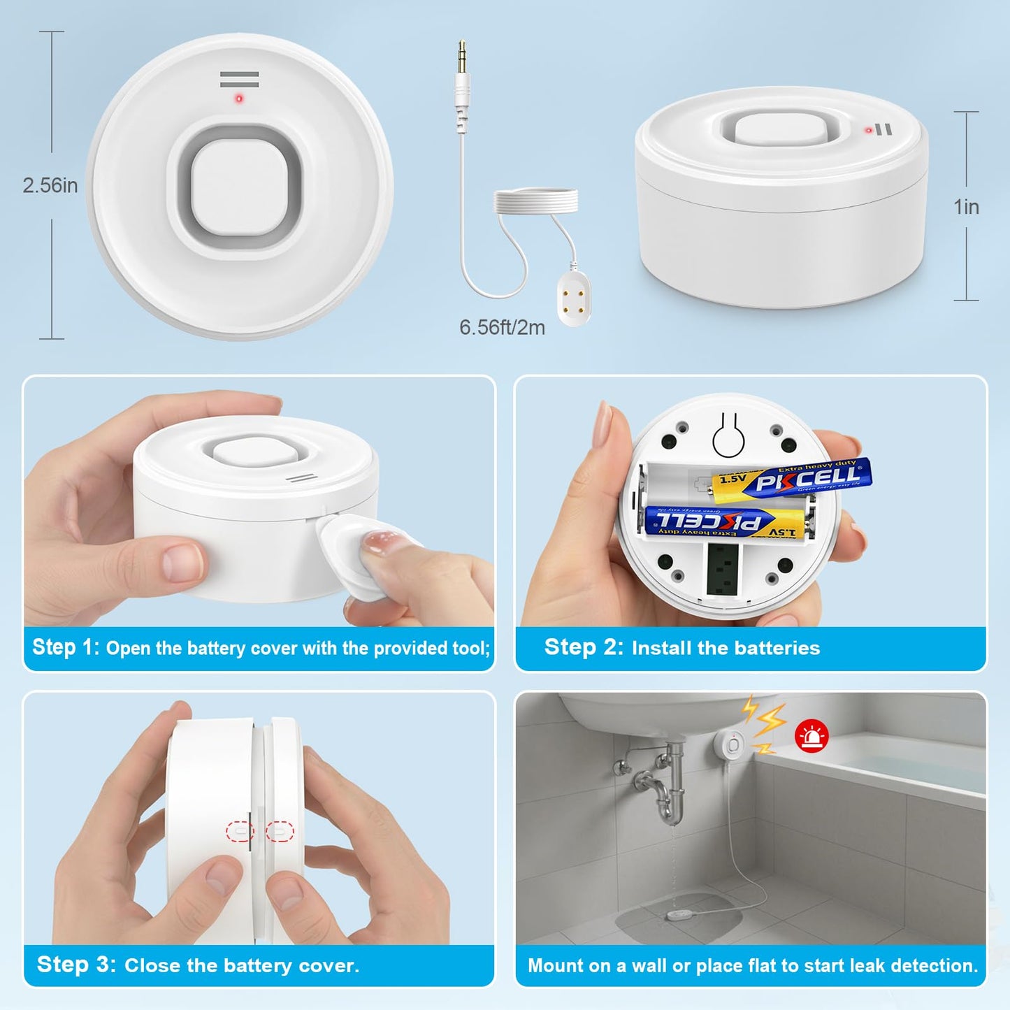 DAYTECH WiFi Water Sensors for Leaks 110dB Sump Pump Alarm with Phone Alerts and 6.5ft Detector Cable Smart Water Alarm for Basement/Laundry Room/Kitchen, 1-Pack(2.4G WiFi Only)