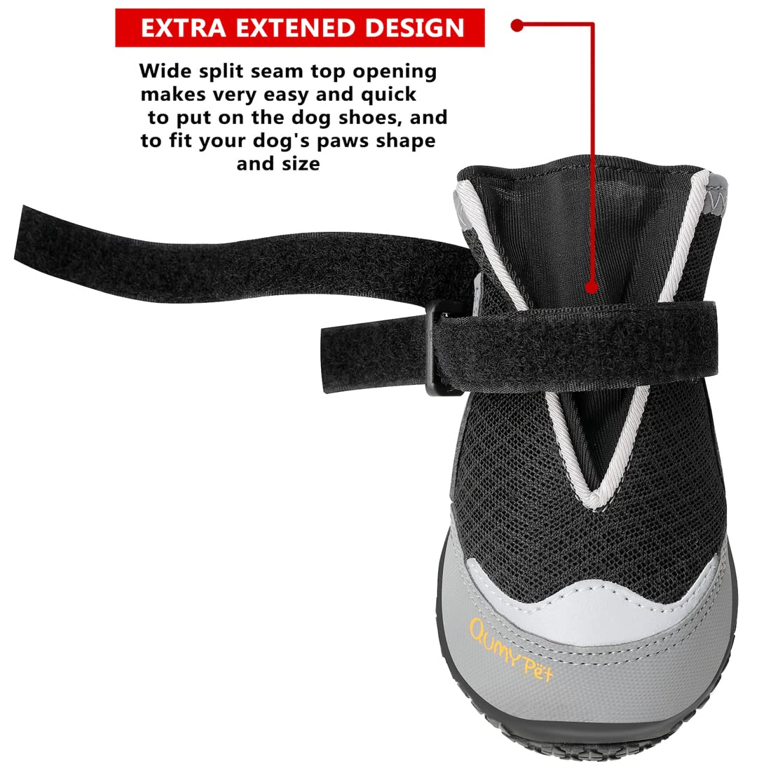 QUMY 4PCS Dog Boots for Large Dogs, Medium Dog Shoes & Paw Protectors for Hot Pavement, Summer Heat Protection, Mesh Breathable Nonslip Dog Booties for Hardfloors, Walking Running Hiking Black Size 3