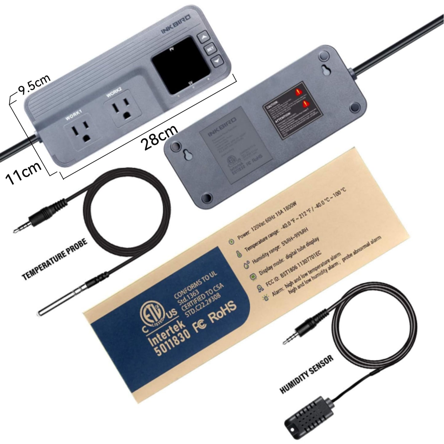 Inkbird Temperature and Humidity Controller ITC-608T with Dual Stage Thermostat 12 Periods Time Stage 1800W for Mushroom Greenhouse Homebrew