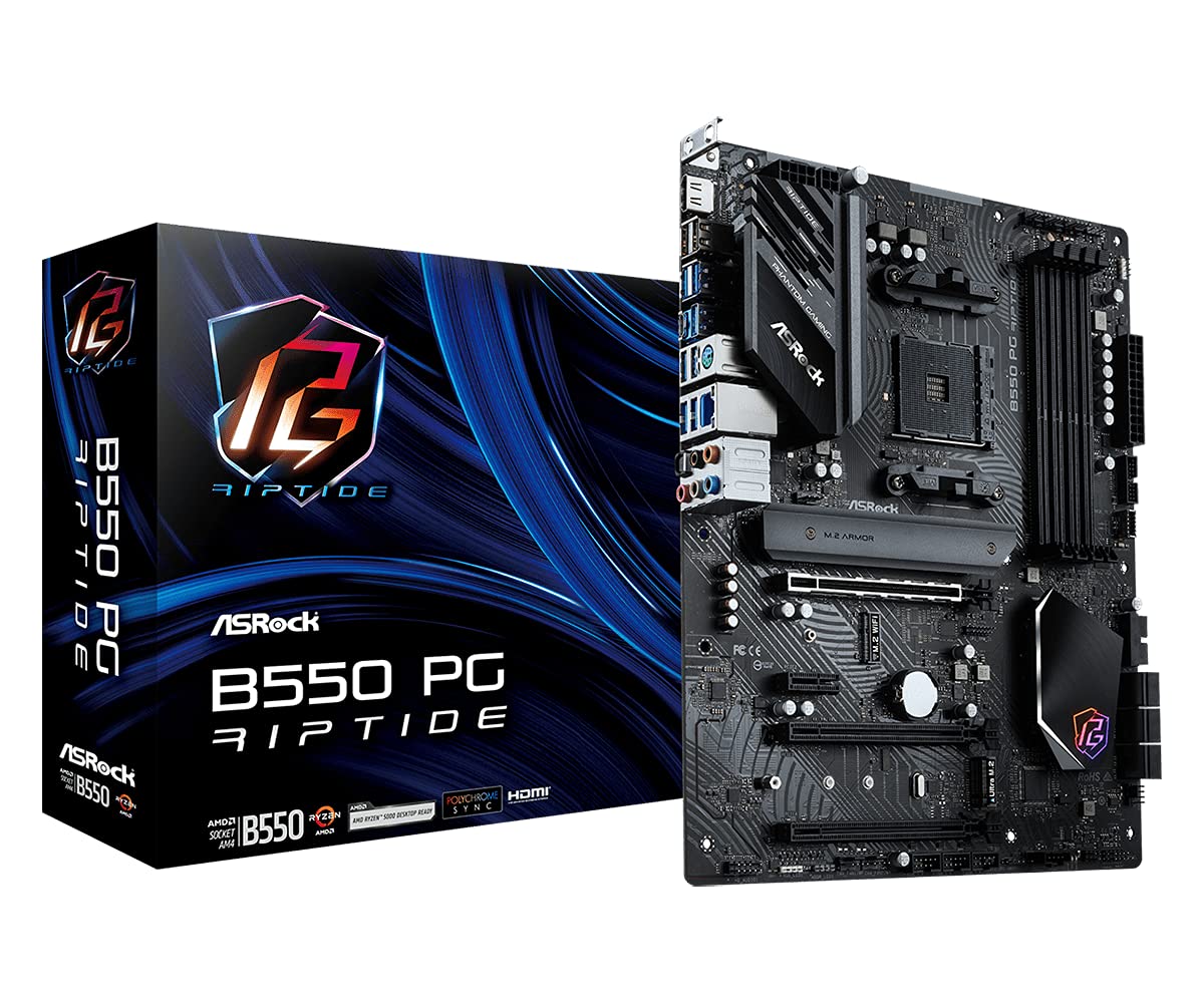 ASRock AMD B550 PG Riptide ATX Motherboard Dual Channel DDR4 4933 MHz AM4 Socket 128 GB SATA3 6.0 Gb/s M.2