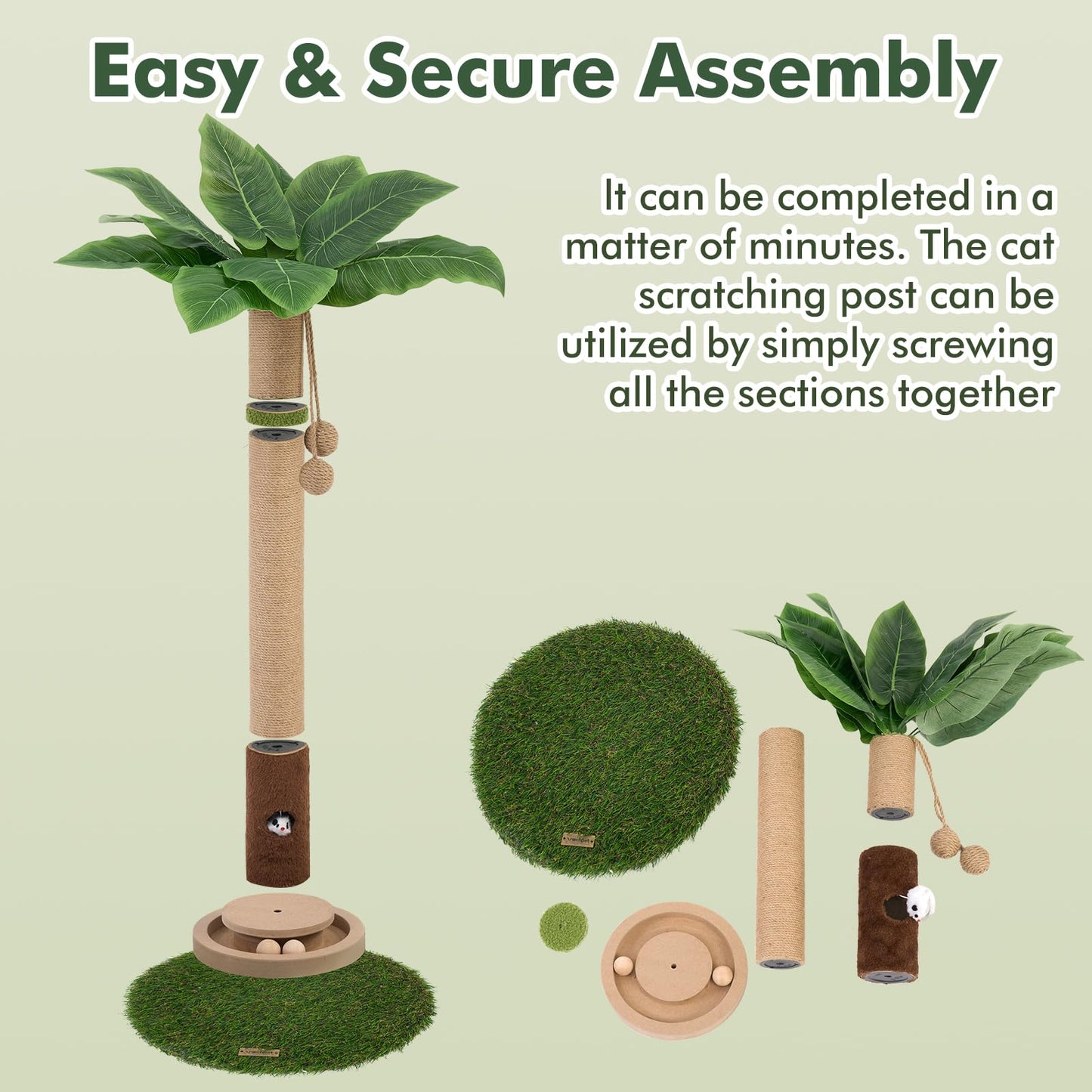 Cat Scratching Post, 35.4 Inch Tall Cat Scratching Post for Indoor Cats with Cat Toy, Mouse Hole and Interactive Wooden Ball for Kittens, Adults, Cats