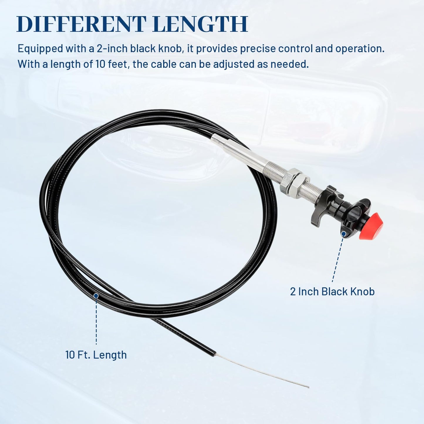 55204 Control Cables With 2 Inch Black Knob, 10 Ft. Length Compatible with Universal Fit - Locking Throttle Cable