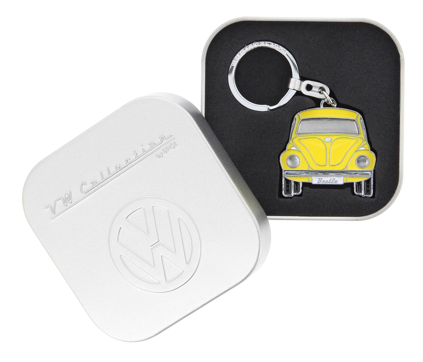 BRISA VW Collection - Volkswagen Enamel Metal Keyring Keychain Accessory Keyholder in Beetle Bug Design (Front/Yellow)