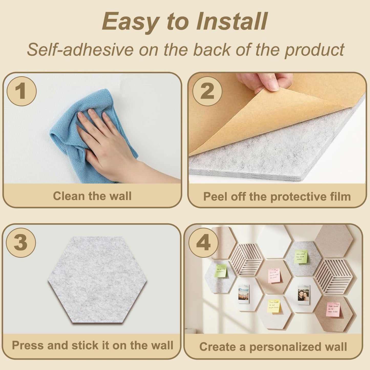 Acidea 12Pcs Hexagon Cork Boards for Walls, Self Adhesive DIY Bulletin Board Felt Cork Board Tiles with 50 Push Pins, Pin Boards for Office School Home Wall Decor Stickers Memos Photos Display