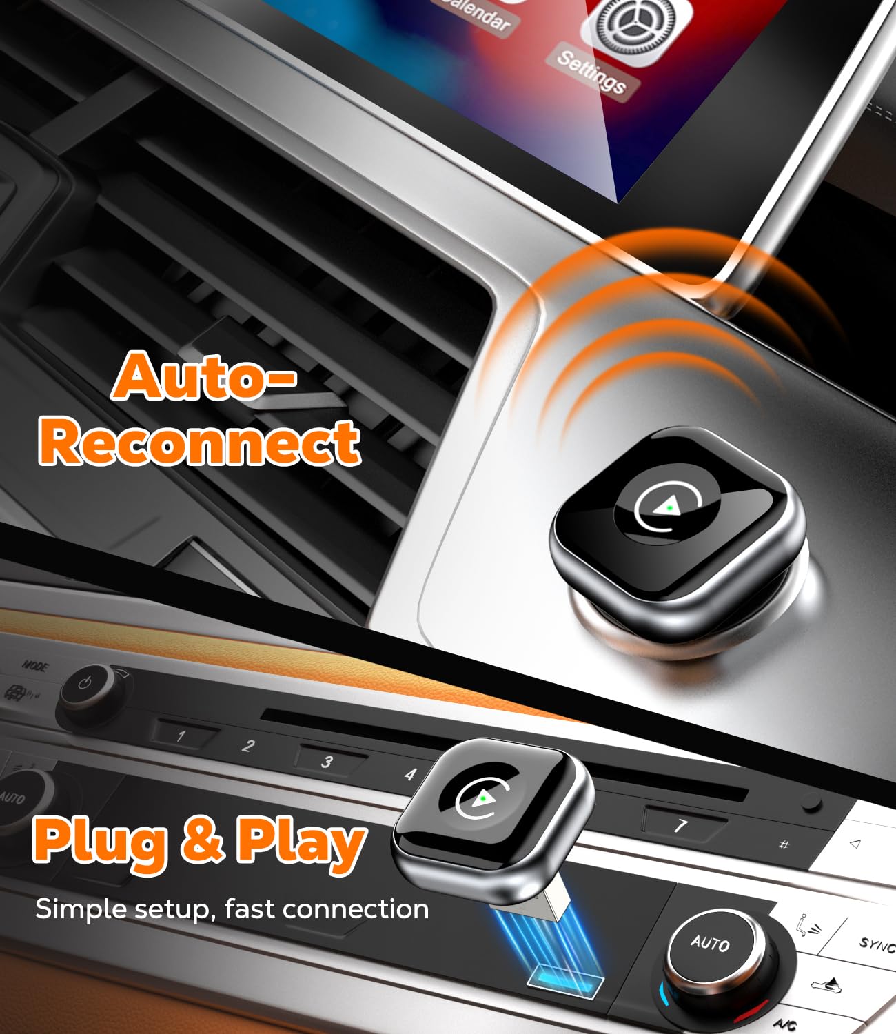 Wireless CarPlay Adapter for Apple iPhone - Convert Wired CarPlay to Wireless - USB C/A Plug and Play, Super Mini, Stable Bluetooth Connection, for iPhone iOS 10+ & Cars with Built-in Car Play