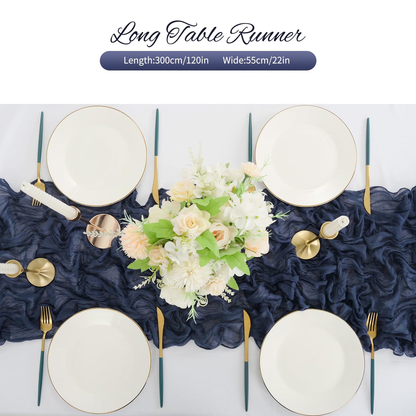 20 Pack Navy Blue Cheesecloth Table Runner 120 Inch 10FT Rustic Boho Gauze Cheese Cloth Table Runner for Wedding Party Baby Shower Thanksgiving Christmas Decoration