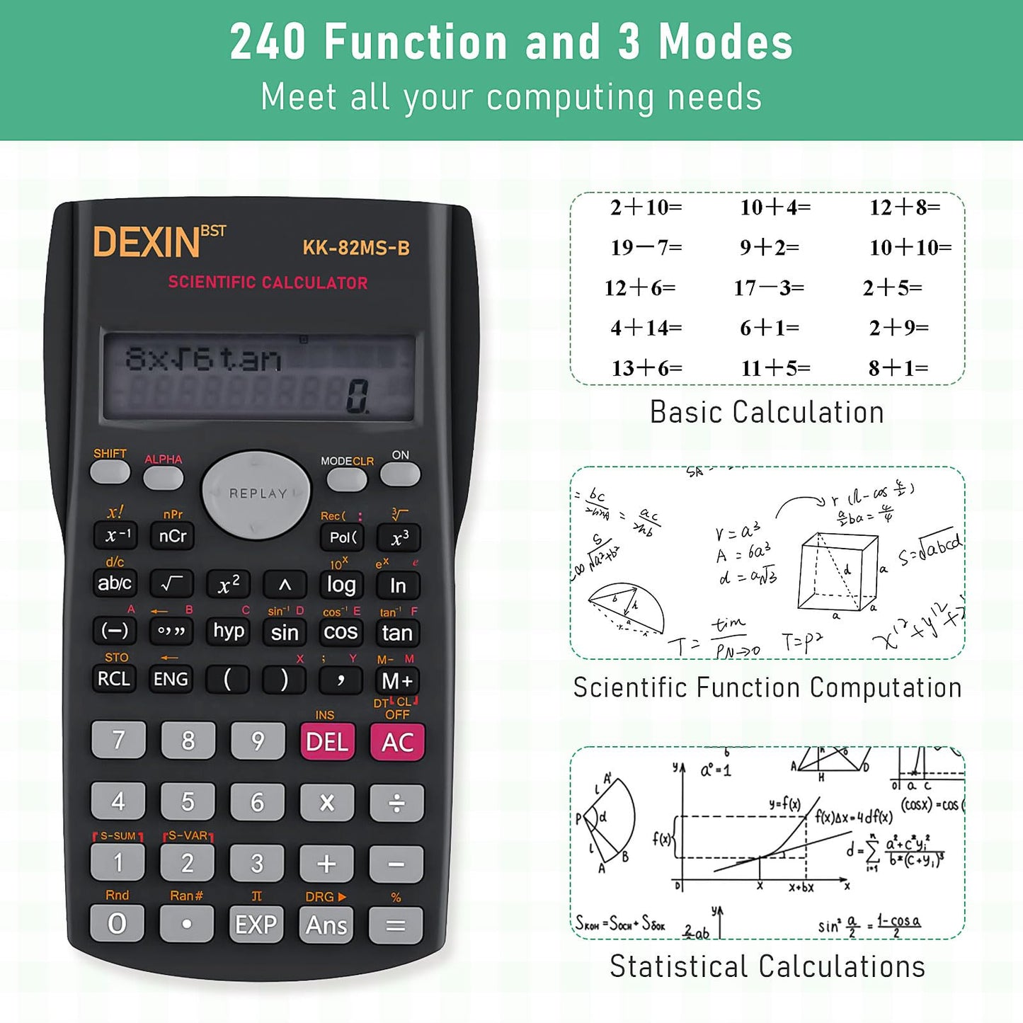 10 Pcs 2 Line Engineering Scientific Calculators Function Calculator Bulk Calculator Large Display Math Calculators for Student Teacher Classroom High School College School Business Offices Black