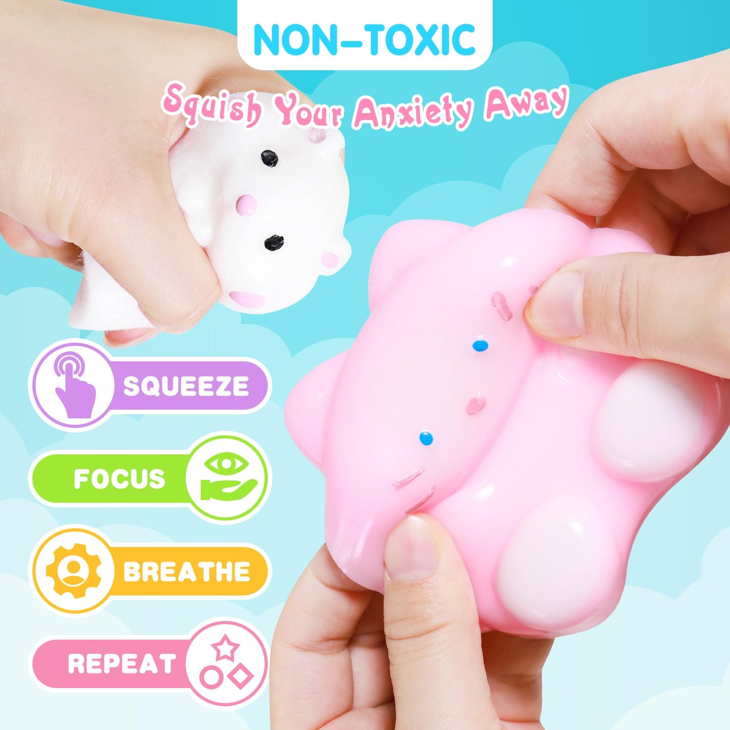 Taba Squishy 20 Pack Fufu Squishy Sensory Toys Kit, Squeeze Soft Fidget Stress Relief Stress Ball for Kids & Adults, Autism ADHD Sensory Toys, Party Favors & Birthday Gift