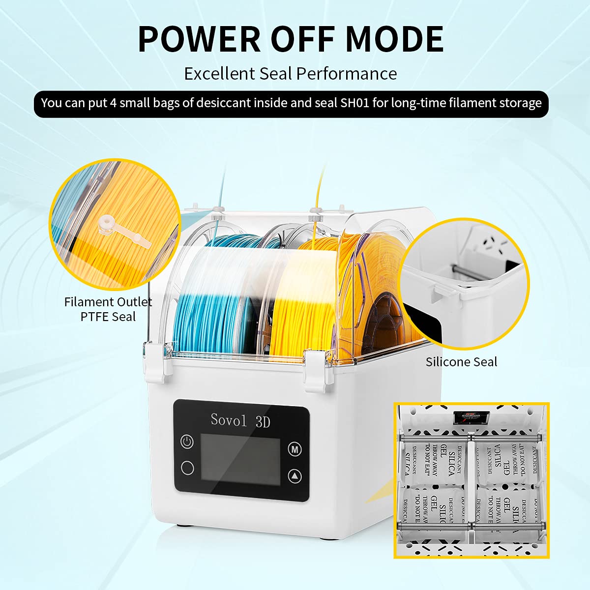 Sovol Filament Dryer 2025, SH01 Filament Dehydrator 3D Printer Spool Holder with Upgraded Fan, Dry Box for Keeping Filament Dry, Compatible with 1.75mm, 2.85mm PLA PETG TPU ABS