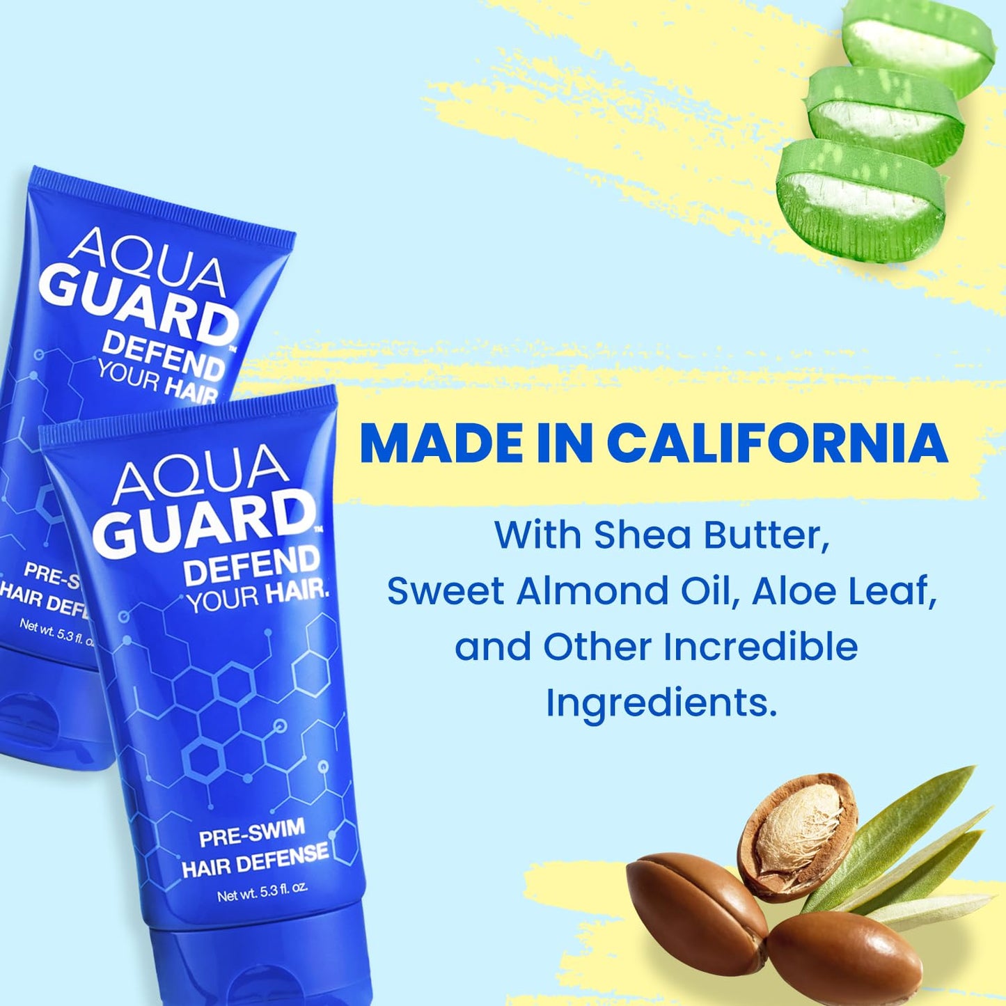 AquaGuard Pre-Swim Hair Defense | Prevents Chlorine Damage + Softens Hair | Made in California | Color Safe, Great Scent | 5.3 oz (2 Pack)