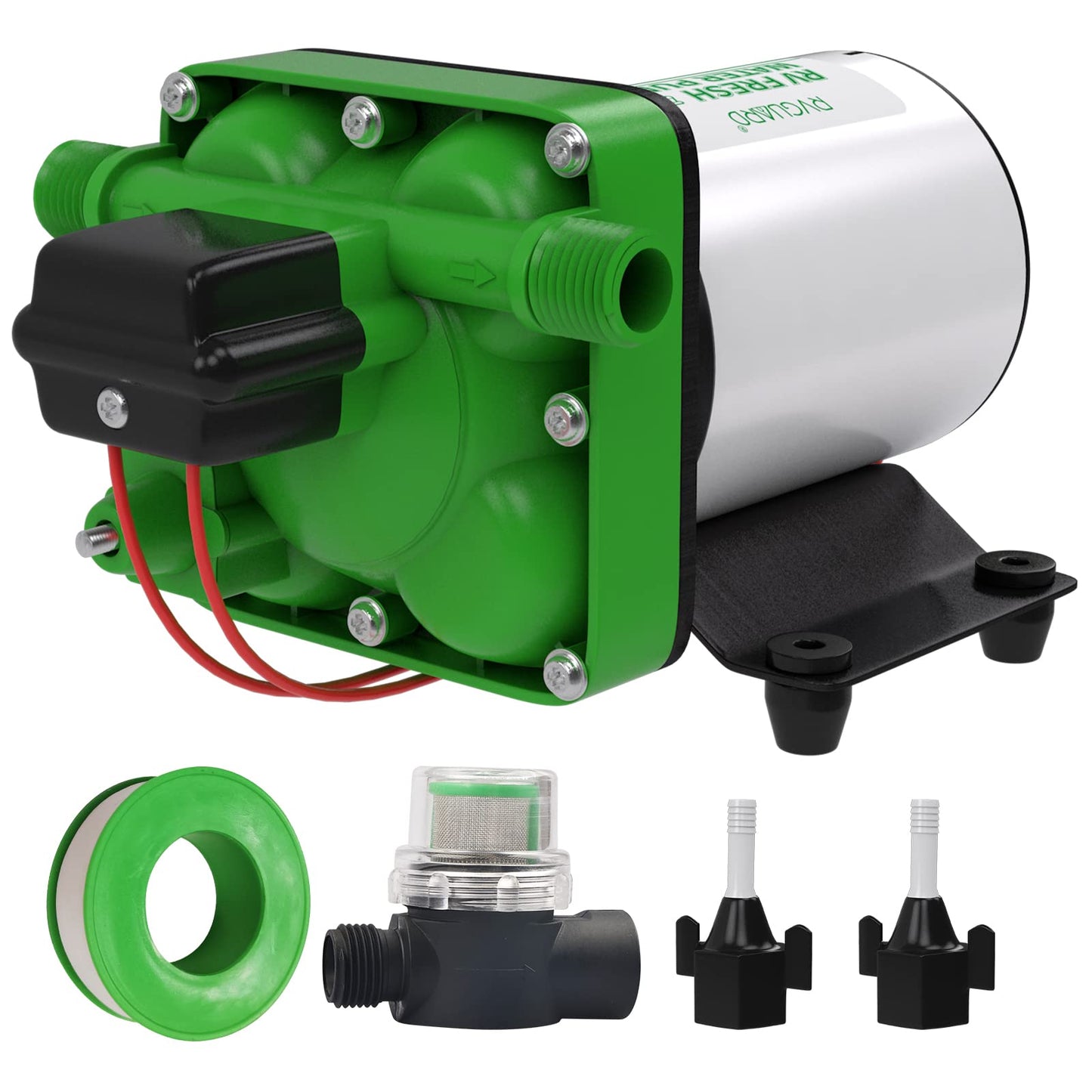 RVGUARD Fresh Water Pump, 12V DC Self Priming Diaghram Water Pump, 5.5 GMP with Strainer Filter, Adapters, for RV, Yacht, Garden, Camper