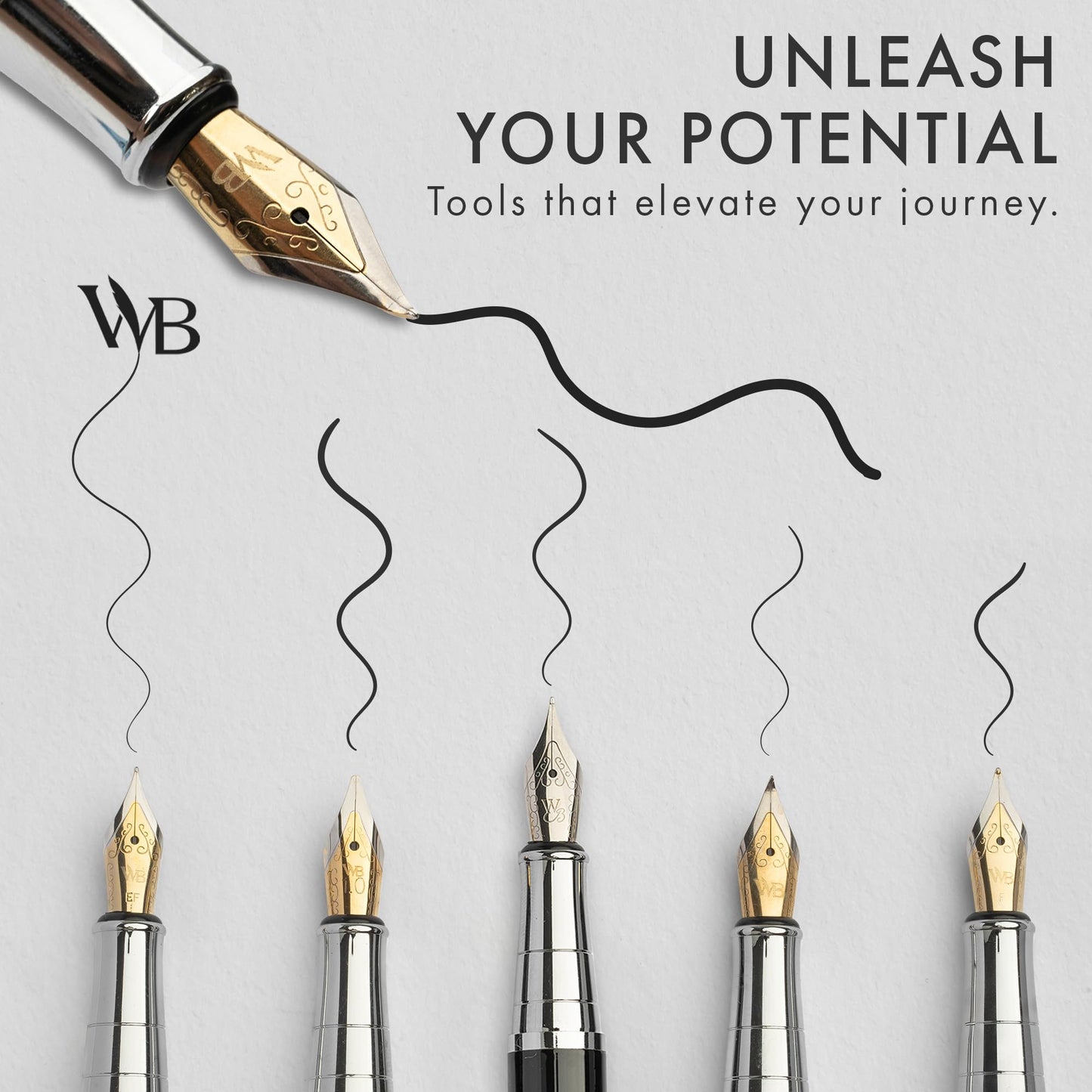 Wordsworth & Black Fountain Pen Gift Set, Includes Ink Bottle, 6 Ink Cartridges, Ink Refill Converter, 4 Replacement Nibs, Premium Package, Journaling, Calligraphy, Smooth Writing Pens [Black Chrome]