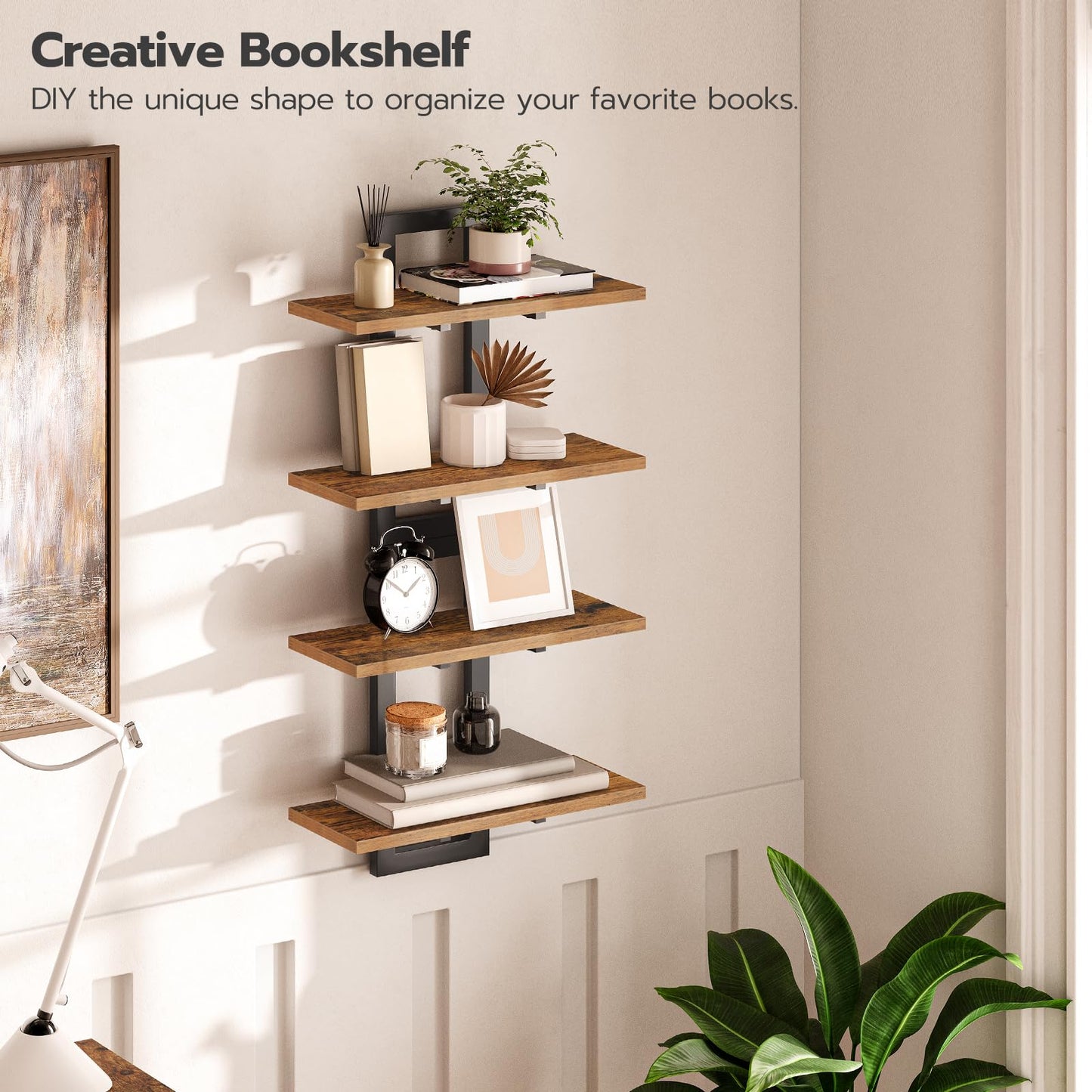 HOOBRO Floating Shelves, 38 cm Wall Shelf Set of 2, Wall Mounted Storage Shelves 2-Tier, Hanging Bathroom Shelves, for Living Room, Bedroom, Bathroom, Kitchen, Rustic Brown and Black BF32BJ01