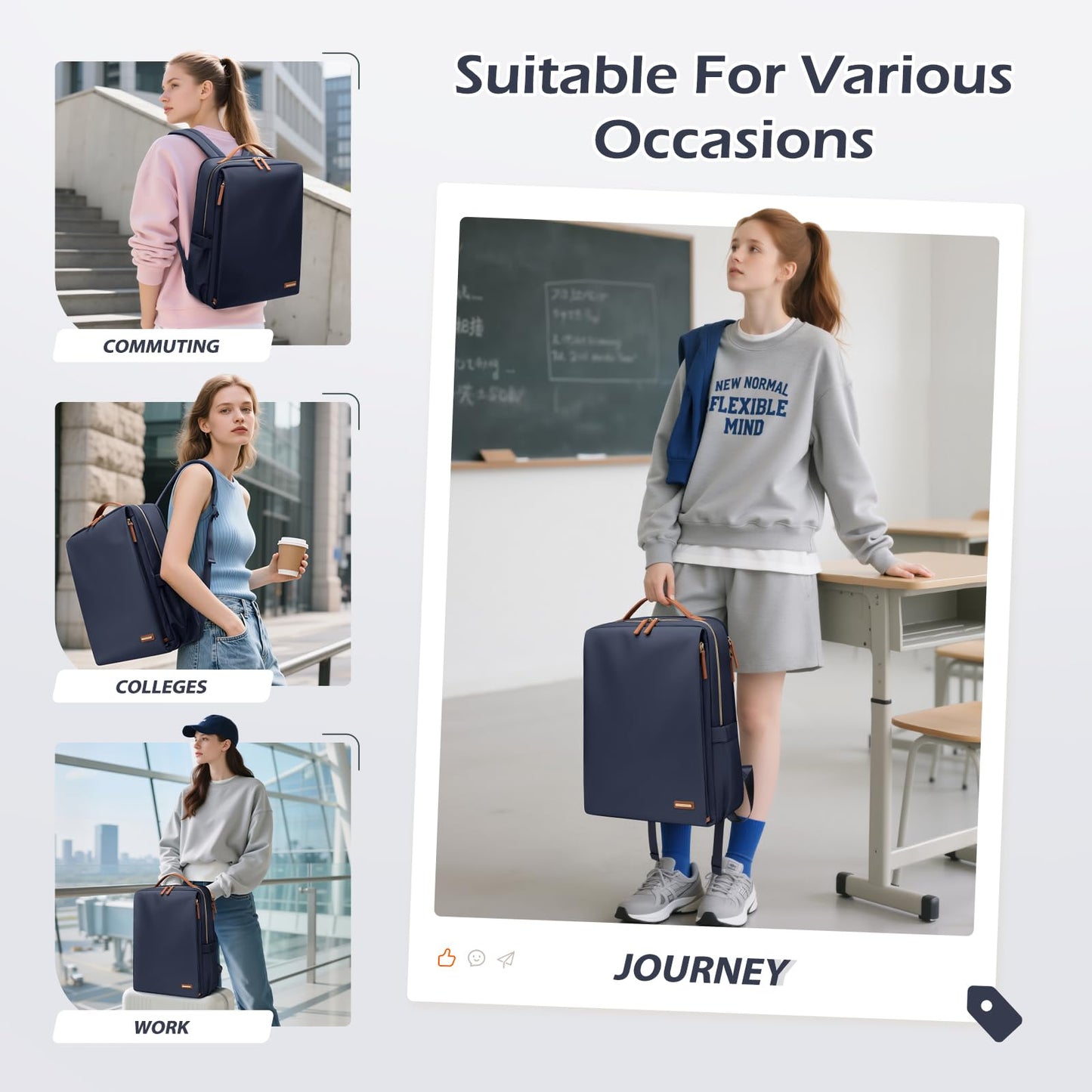 Stylish Laptop Backpack for Women Airline Approved Perfect for Work College and Travel Multi-Functional Casual Daypack Fits 15.6 Inch Notebook (Navy Blue)