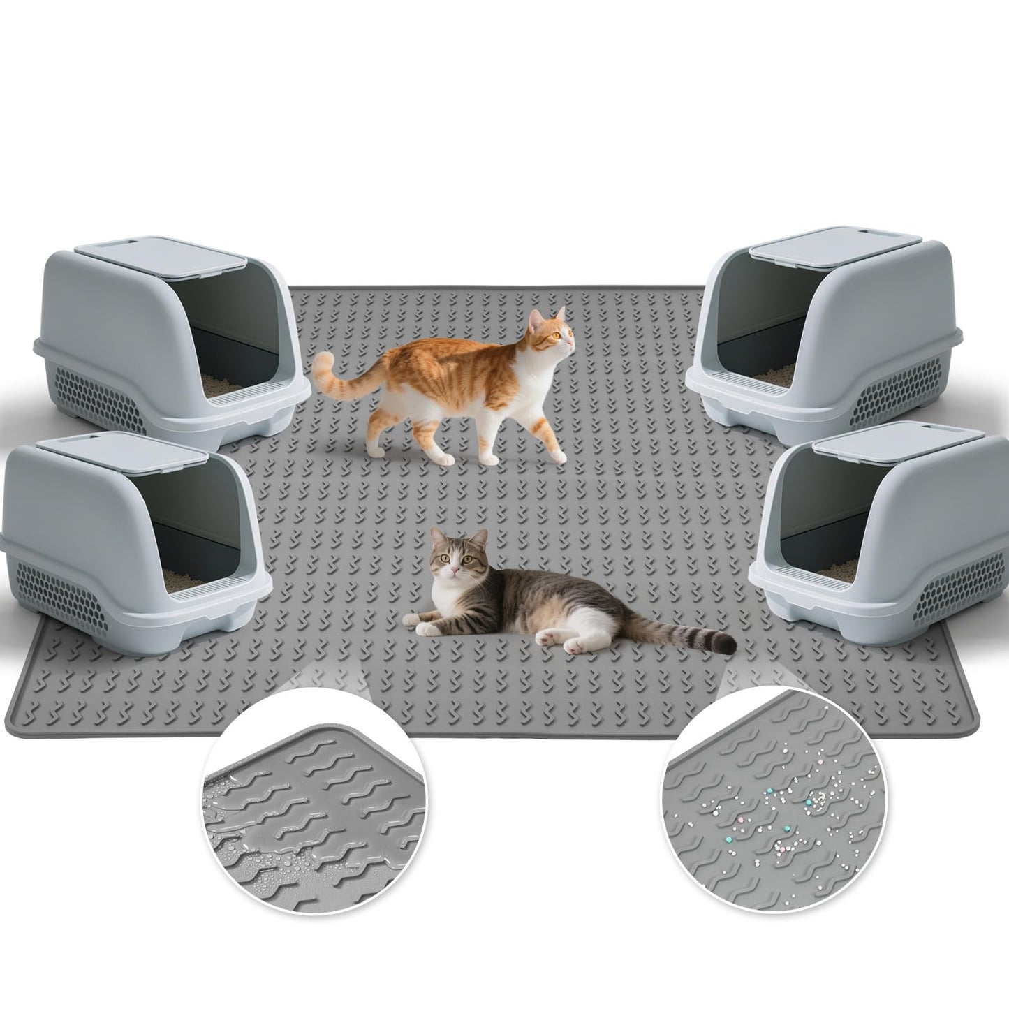 Colewin Cat Litter Mat,120x89cm Extra Large Litter Mats Silicone,Waterproof Floor Litter Box Mat Indoor,Jumbo Washable Cats Litter Mat Litter Trapping Mat Easy Clean XXL(Grey)