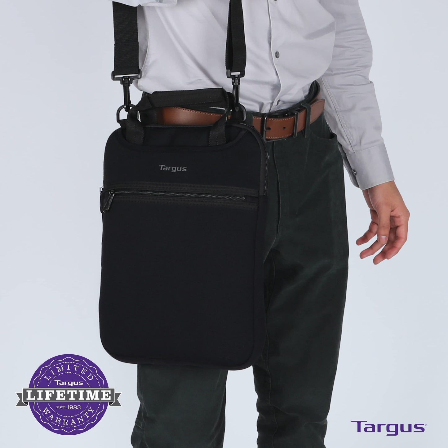Targus Vertical Slipcase Secure Business Professional Travel Laptop Bag with Hideaway Handles, Cross Shoulder Strap, Protective Padding for 12-Inch Laptop, Black (TSS912)