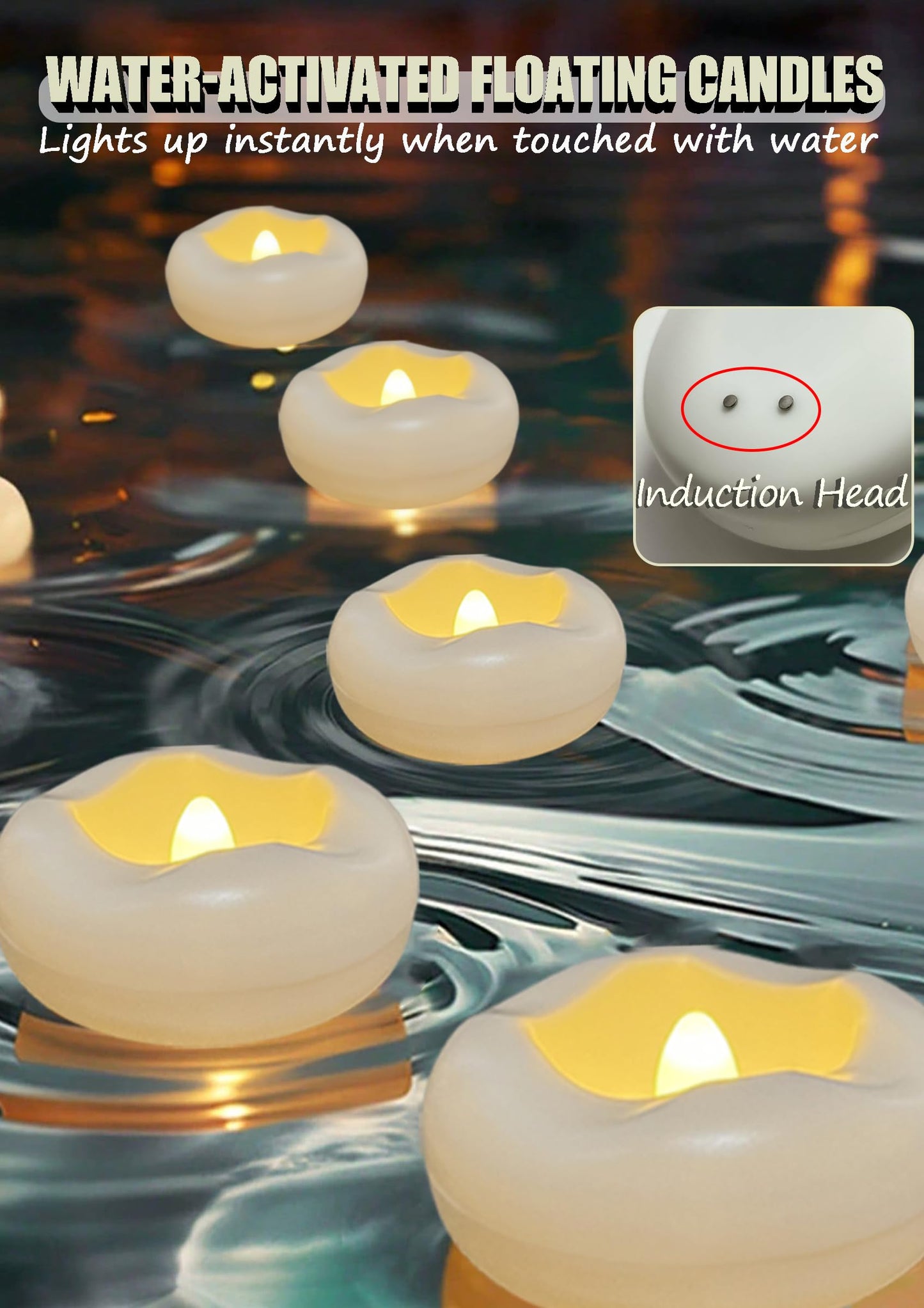 Floating Candles Water-Activated Flameless LED Candle 160+ Hours Waterproof Plastic 2.3" White Battery Operated Candle for Centerpieces Cylinder Vases Table Decorations Wedding Pool Party 36 Packs