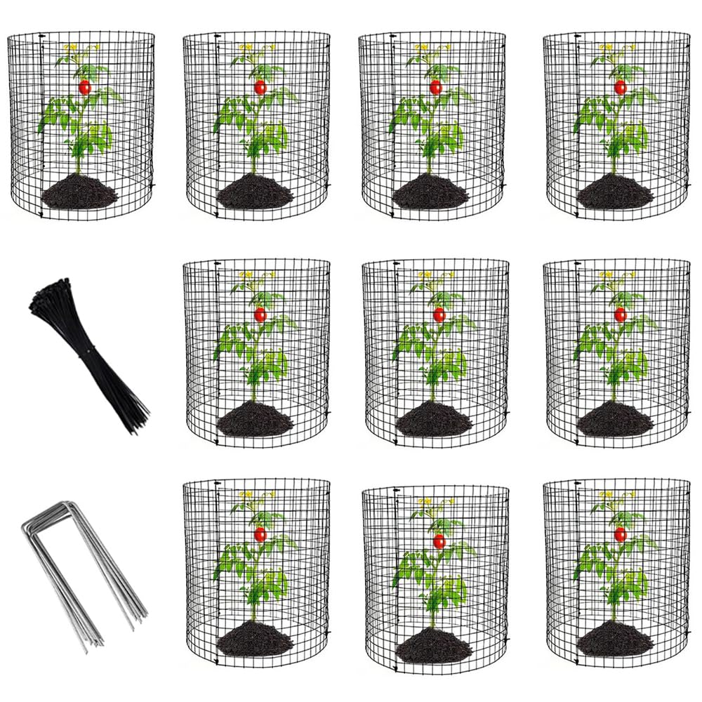 10 Packs 20" H X 12" D Plant Protectors from Animals,Square Garden Wire Plant Cages Mesh,Metal Garden Plant Cloche Protection Barricades for Outdoor Plants, Flowers & Vegetables, Keeps Bunny Chicken