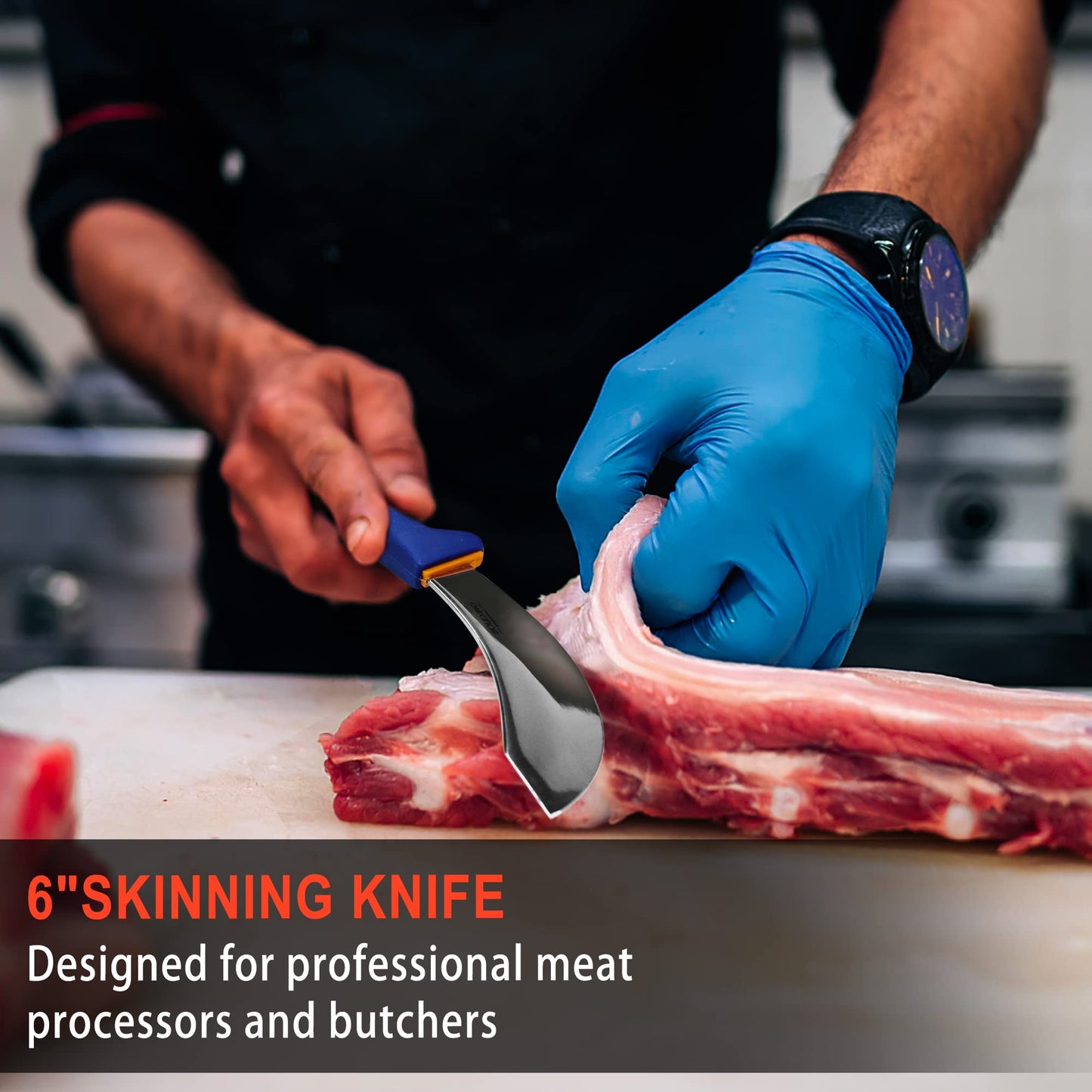 BOLEXINO 5 PCS Butcher Knife Set with Non-Slip Softgrip, Commerical Grade for Meat Cutting Skinning Boning Slicing, Incl. 10" Sharpener Rod & Portable Knife Roll Bag, X50CrMoV15 German Steel